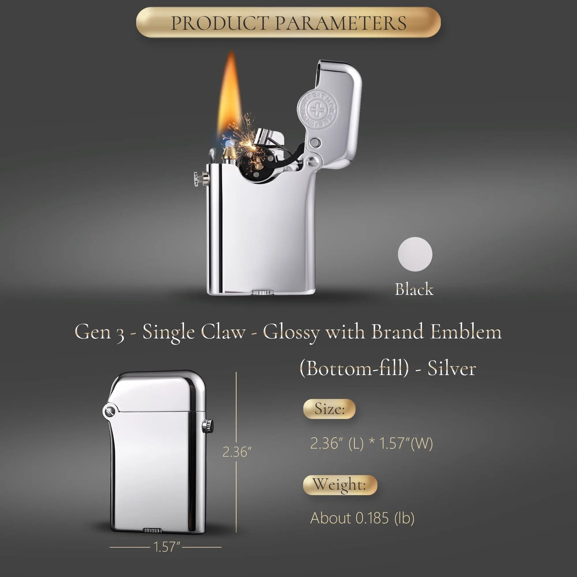 Gen 3 - Single Claw - Glossy with Brand Emblem (Bottom-fill) - Silver THORENS