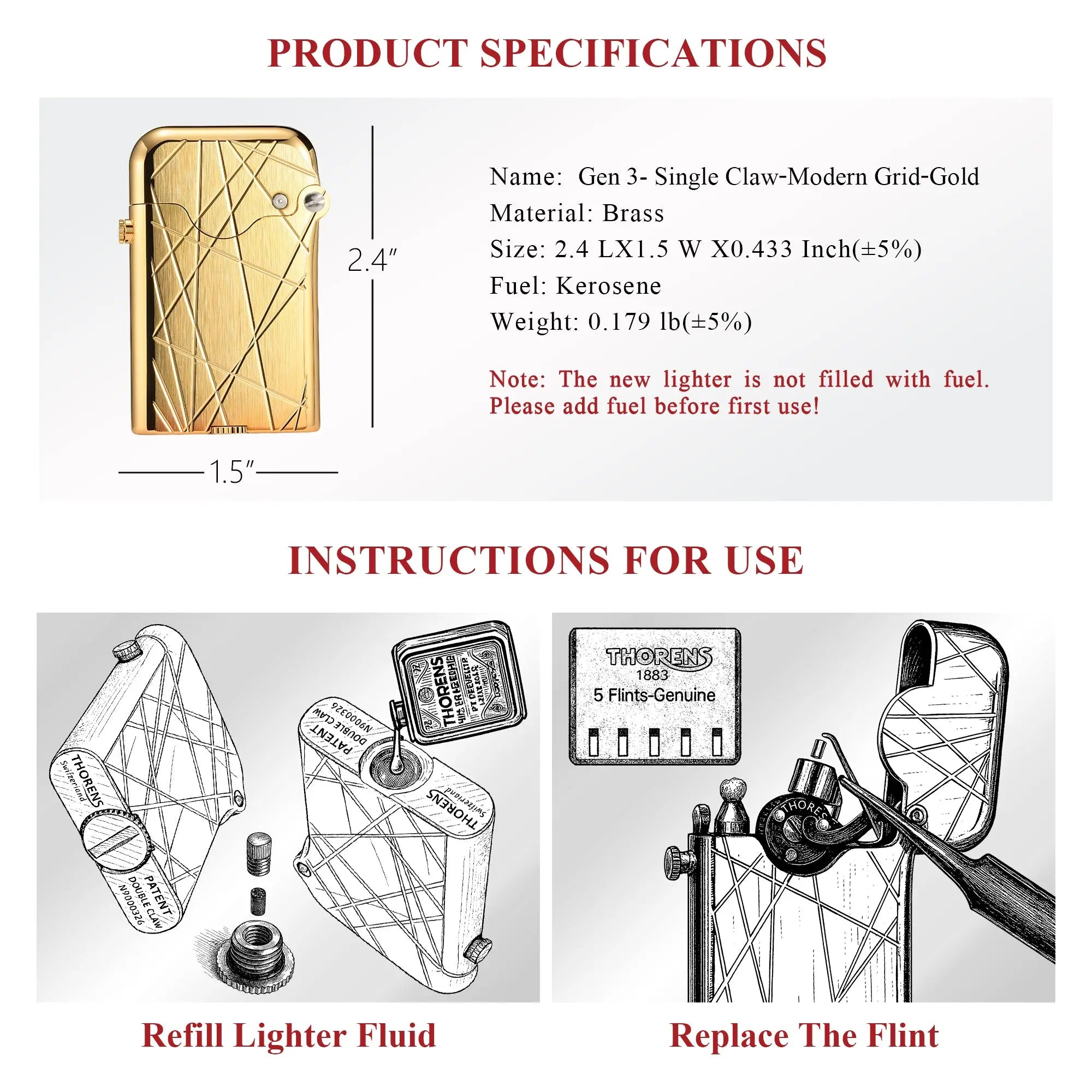(NEW)Gen 3 - Single Claw - Modern Grid - Gold THORENS