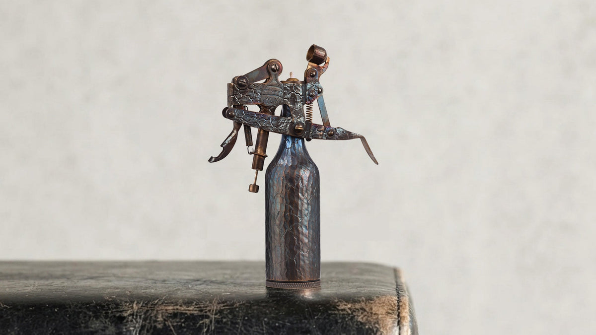 Vintage style metal lighter with exposed mechanical parts