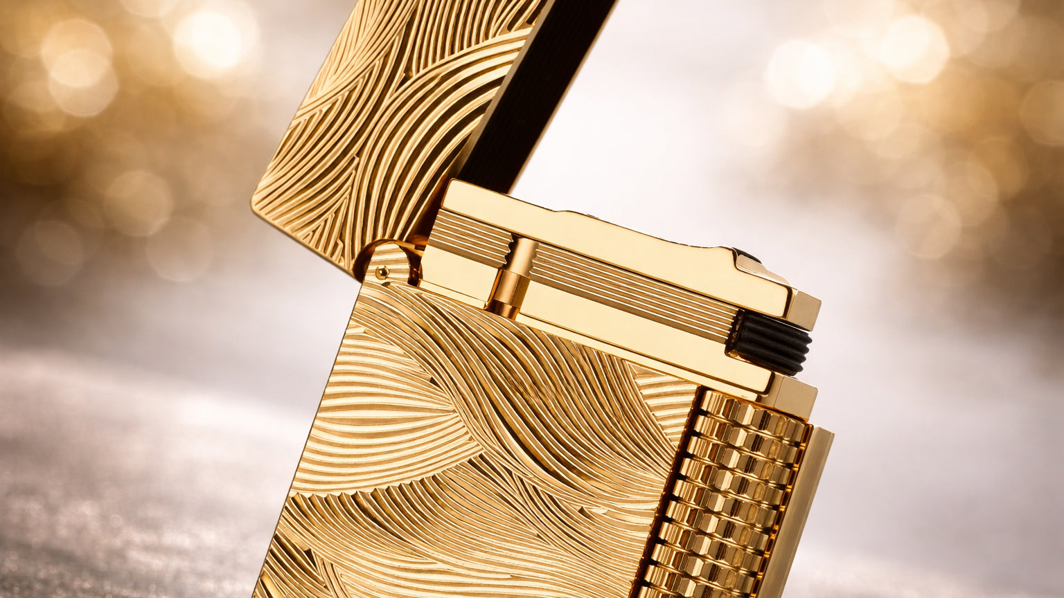 Aqua lighter with wave-inspired relief texture and crisp mechanical opening sound