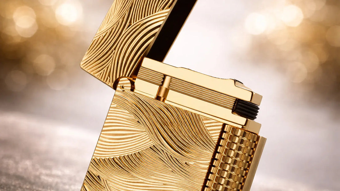 Aqua lighter with wave-inspired relief texture and crisp mechanical opening sound