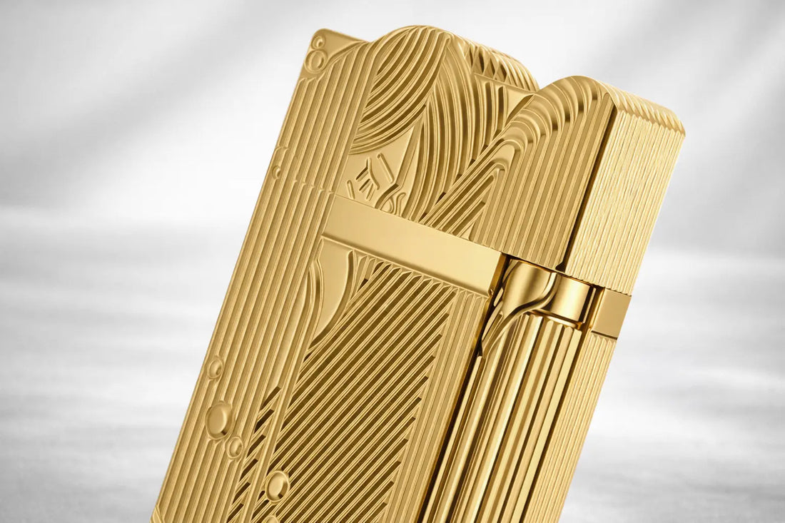 Gold mermaid lighter with Art Deco engraving and crisp metal opening sound