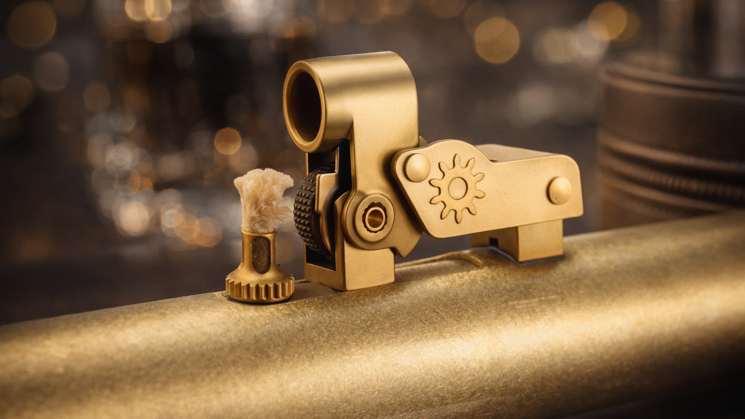 Press-operated mechanical ignition detail on a solid brass submarine trench lighter