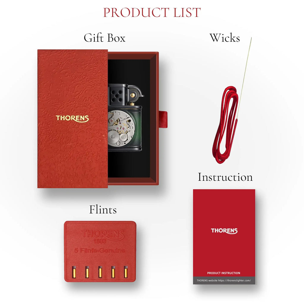 Handmade Cowhide Lighter - Inlaid Mechanical Movement - Green And Black Color THORENS