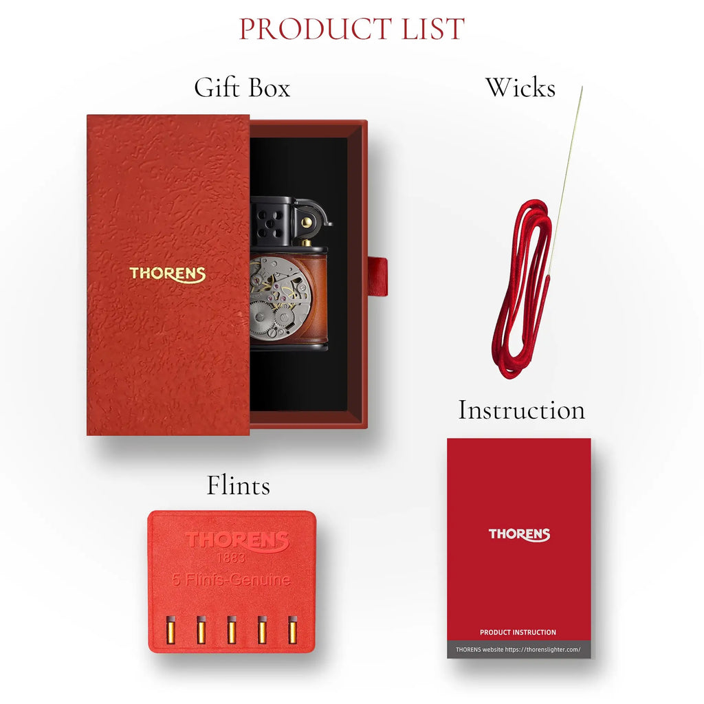 Handmade Cowhide Lighter - Inlaid Mechanical Movement - Brown And Black Color THORENS