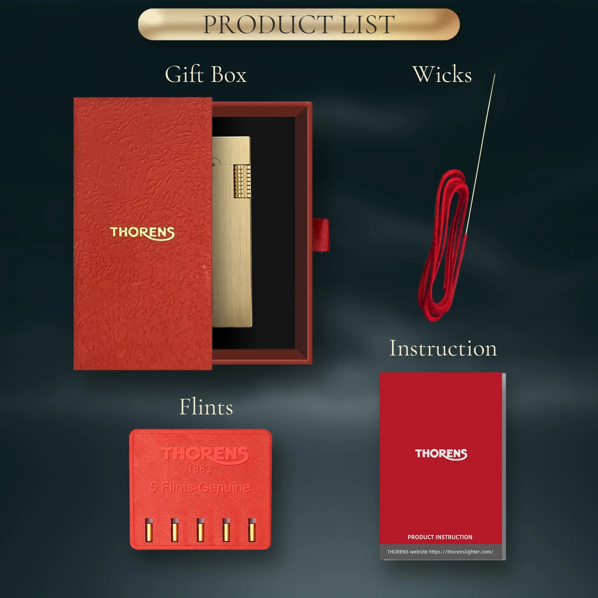 Side Slip - Rectangular Lighter - Glossy - Gold THORENS
