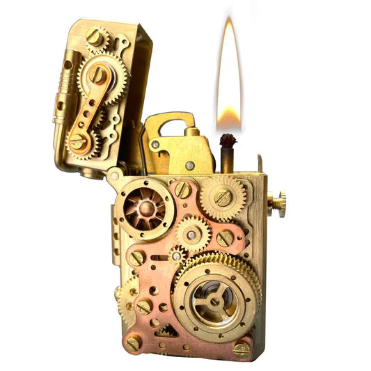 NEW THORENS Steampunk automatic lighter with linked spinning gears,Steampunk style gifts for him/her