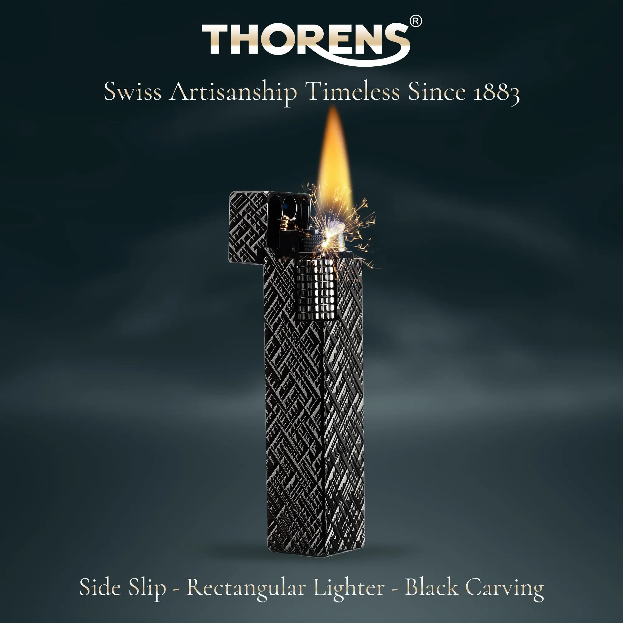 Side Slip - Rectangular Lighter - Black Carving THORENS