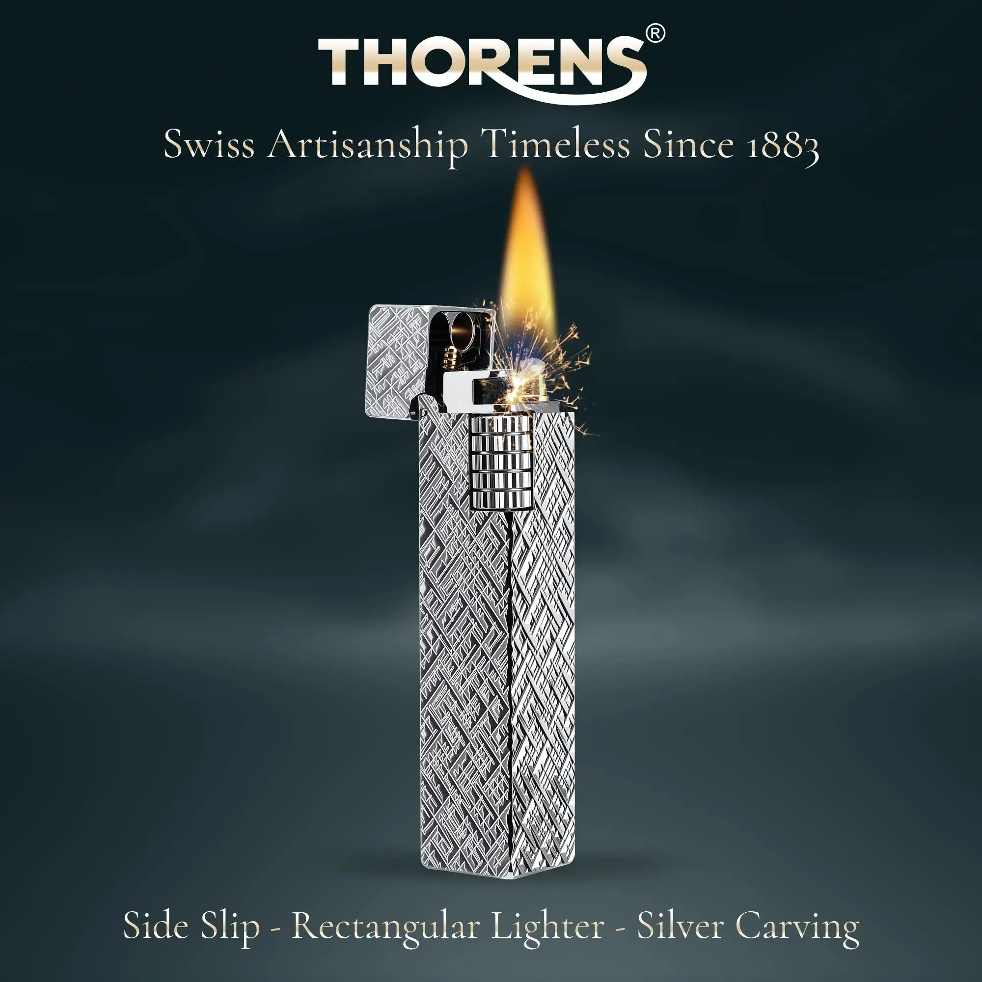 Side Slip - Rectangular Lighter - Silver Carving THORENS