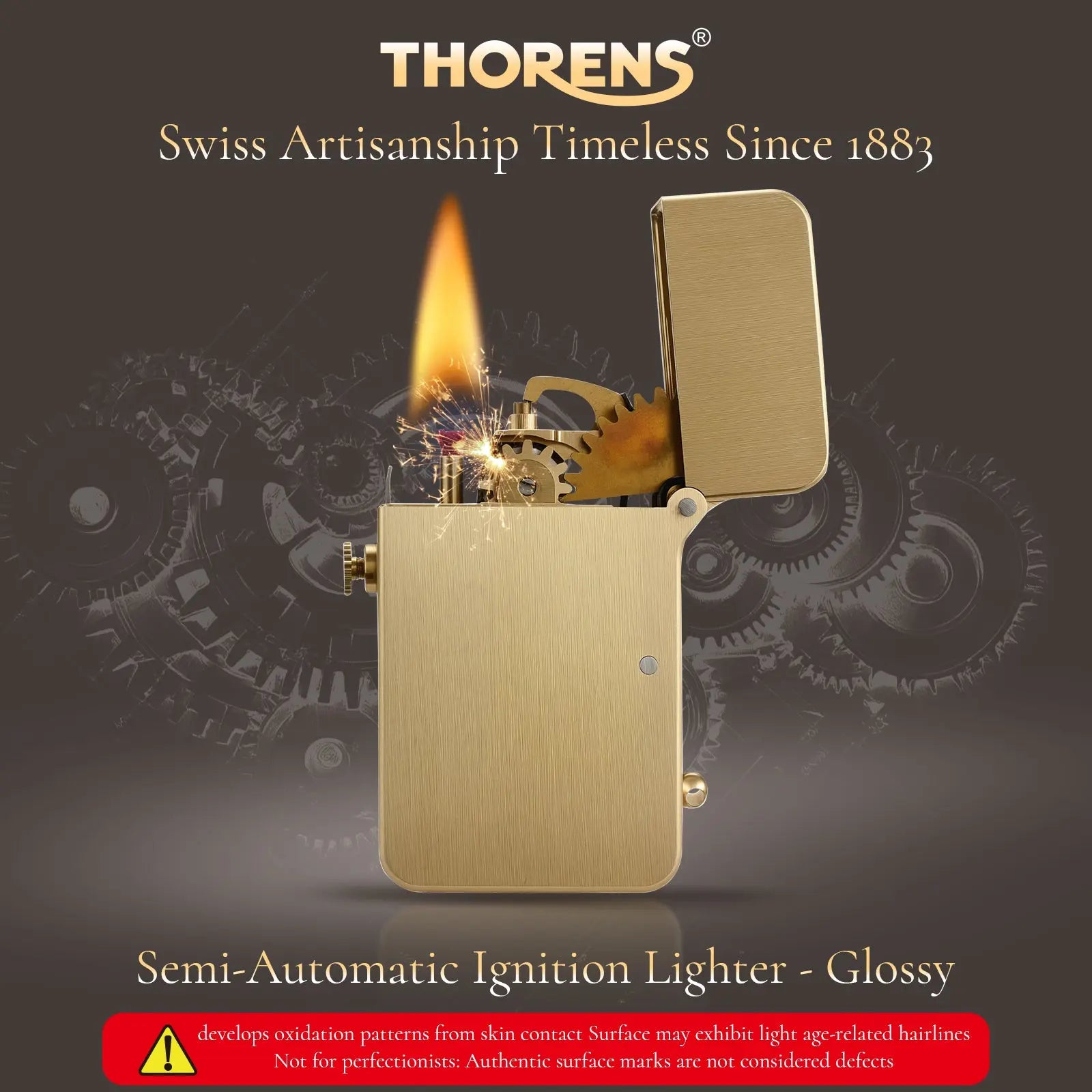 Semi-Automatic Ignition Lighter - Glossy - Copper Color THORENS