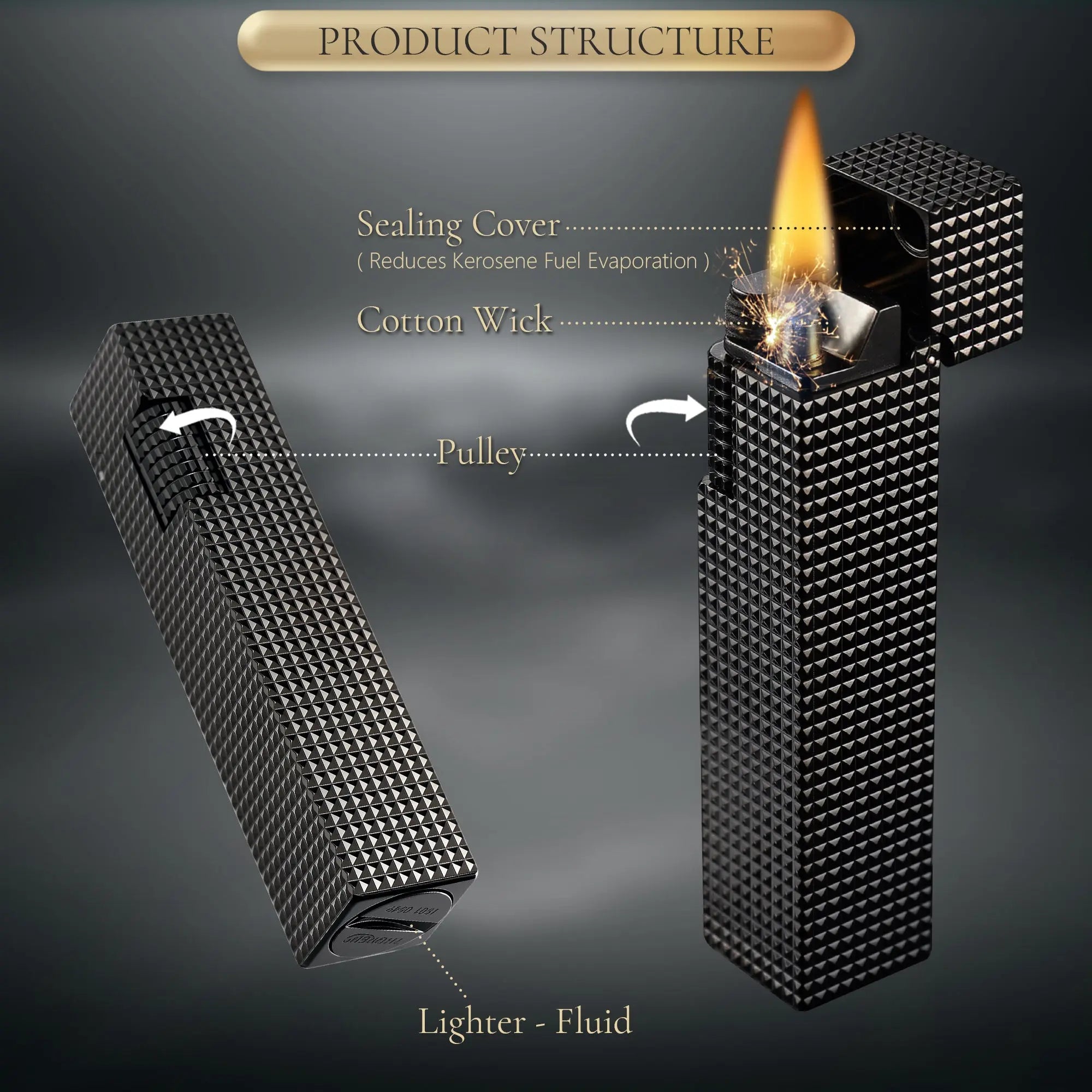 Side Slip - Rectangular Lighter - Small Square - Black THORENS