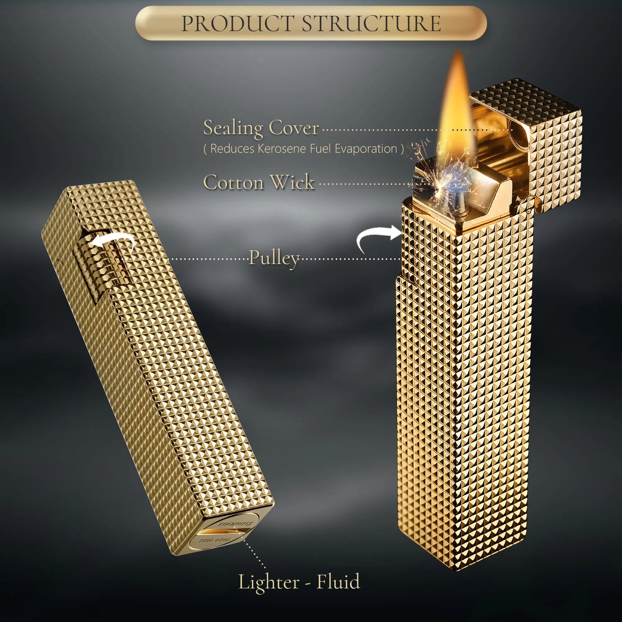 Side Slip - Rectangular Lighter - Small Square - Gold THORENS