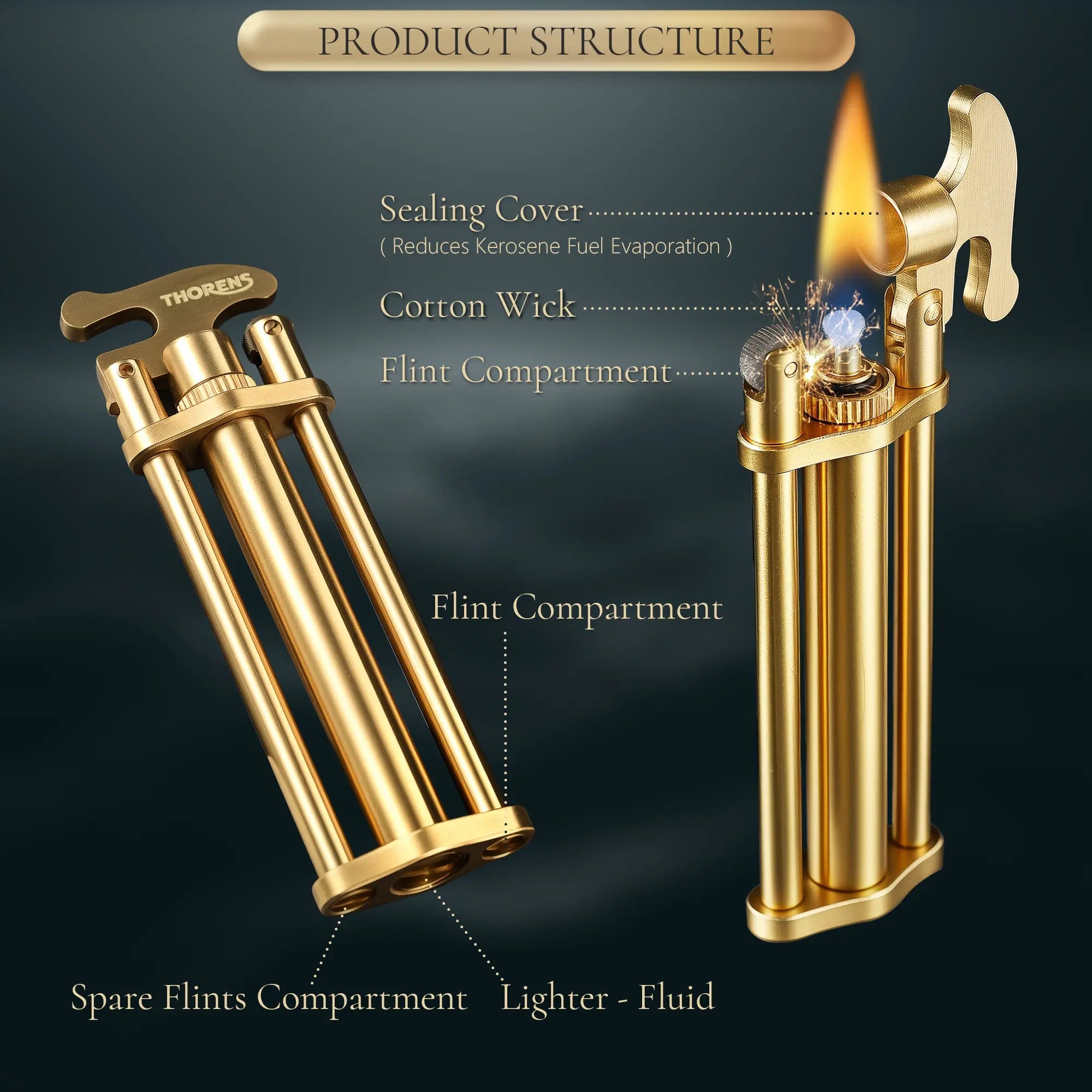 Three-Section Stick Lighter - Gold THORENS