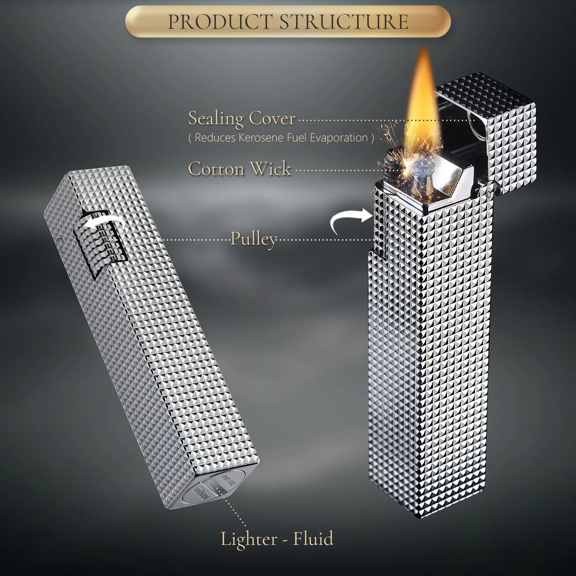 Side Slip - Rectangular Lighter - Small Square - Silver THORENS