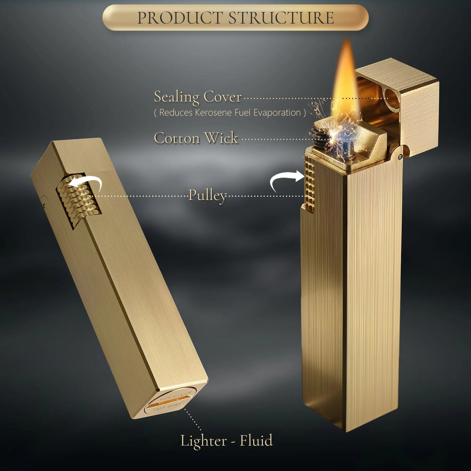 Side Slip - Rectangular Lighter - Glossy - Gold THORENS