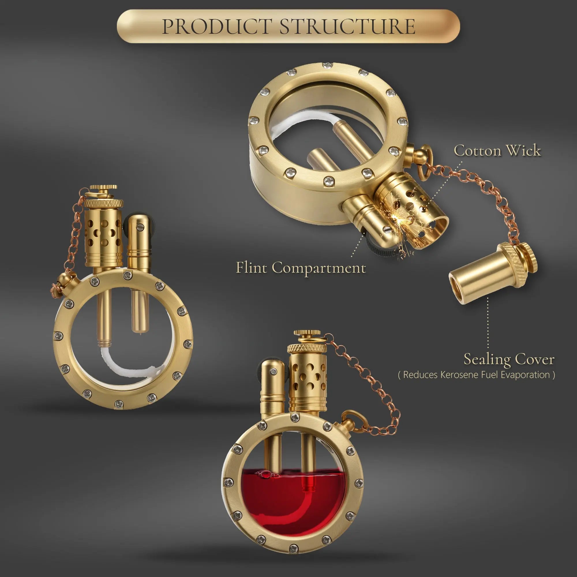 Round - Pocket Watch Lighter - Copper Color THORENS