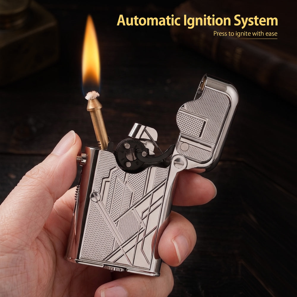 THORENS Gen 7 - Single Claw - TELEFLAM - Silver Metropolis lighter with automatic ignition system and precision-engineered mechanical seque…