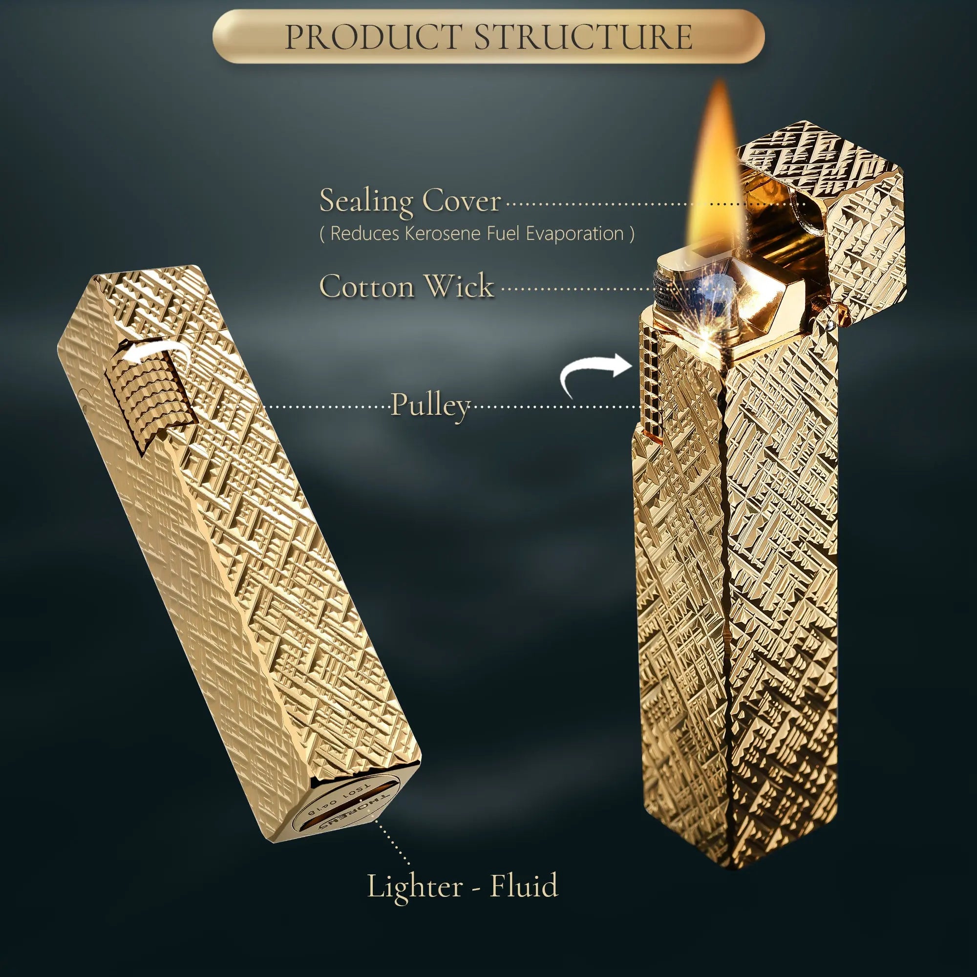 Side Slip - Rectangular Lighter - Golden Etch THORENS