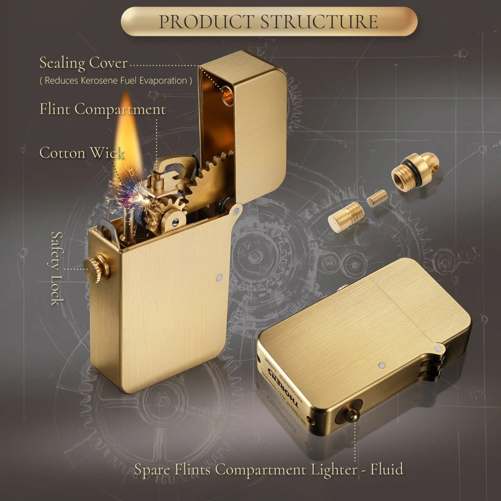 Semi-Automatic Ignition Lighter - Glossy - Copper Color THORENS