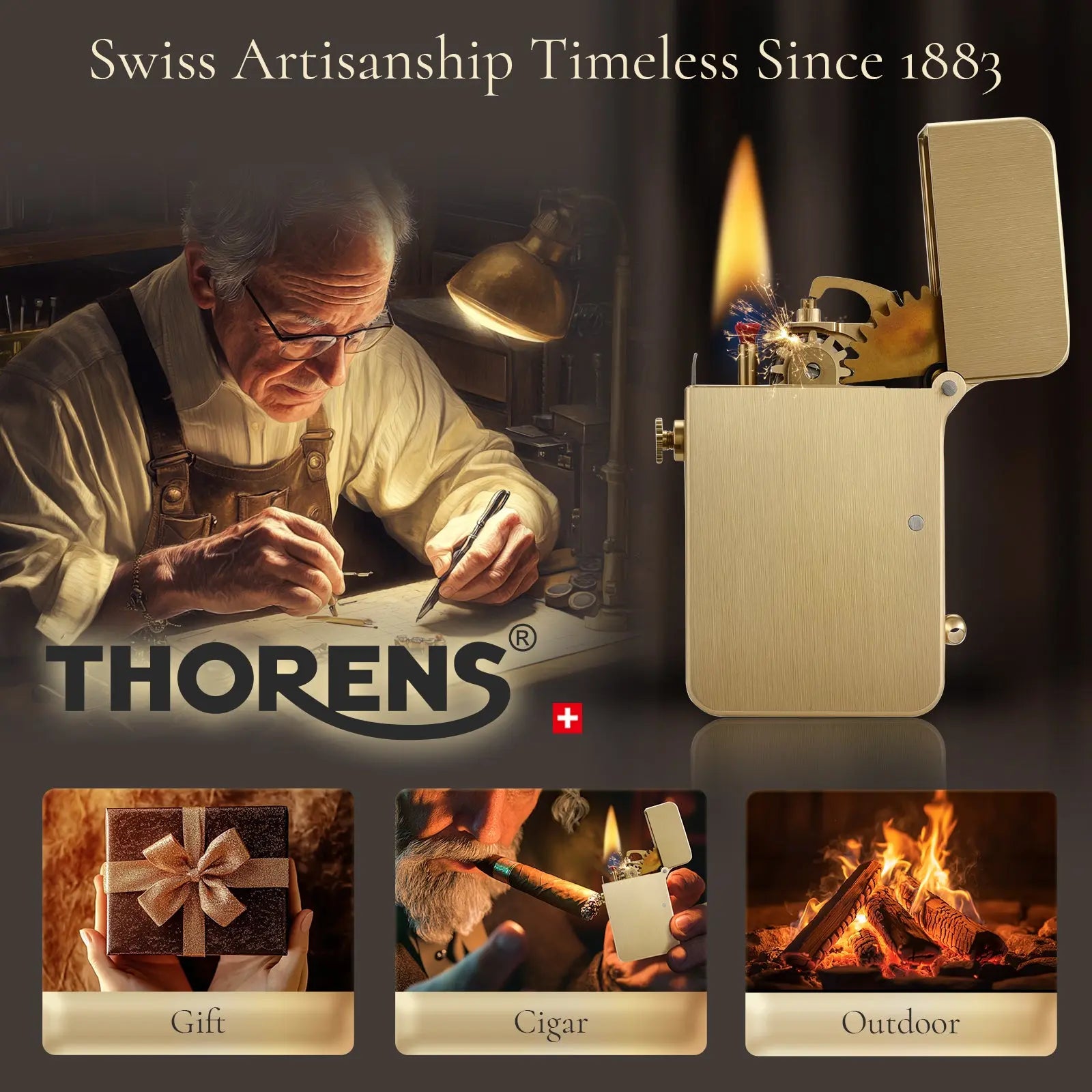 Semi-Automatic Ignition Lighter - Glossy - Copper Color THORENS