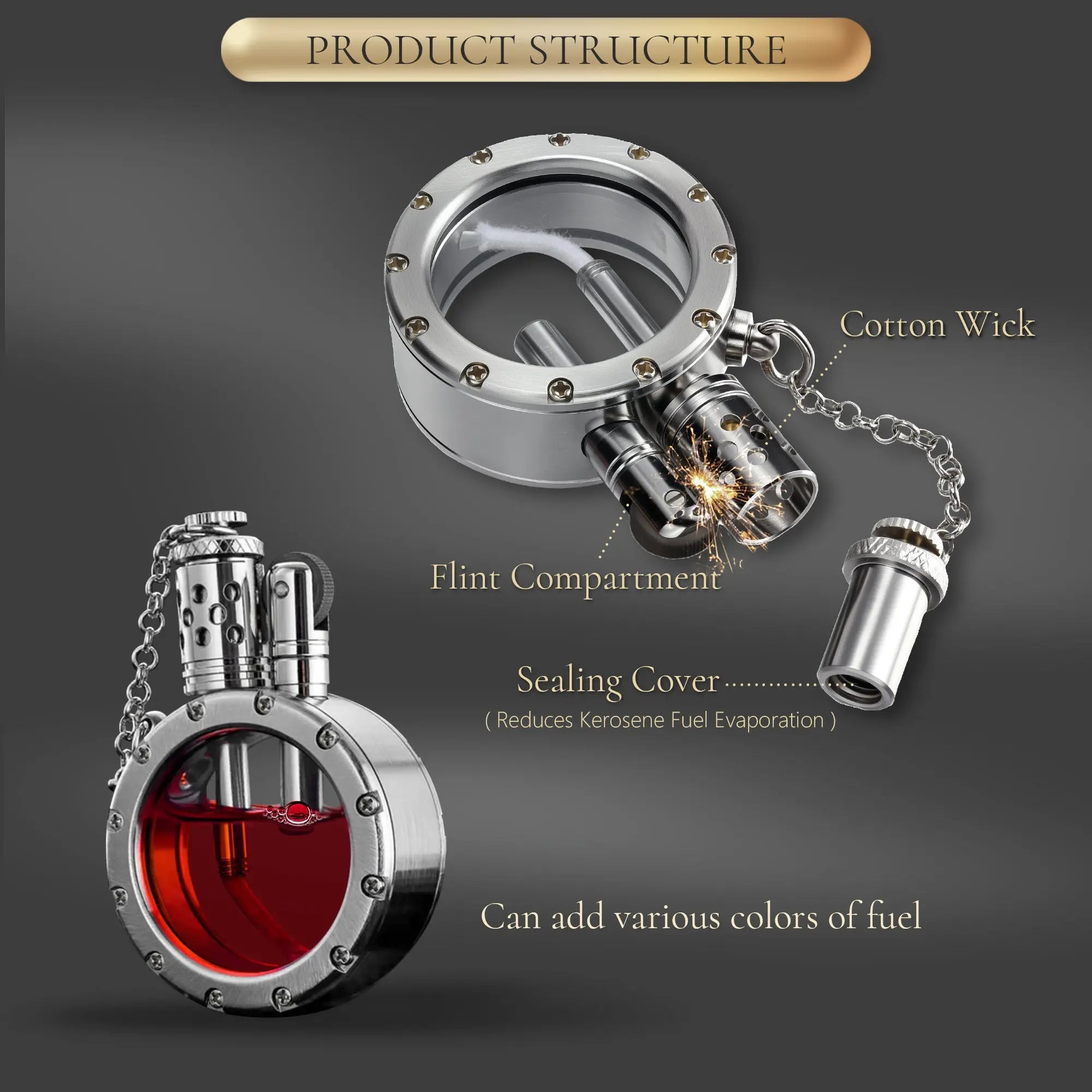 Round - Pocket Watch Lighter - Silver THORENS