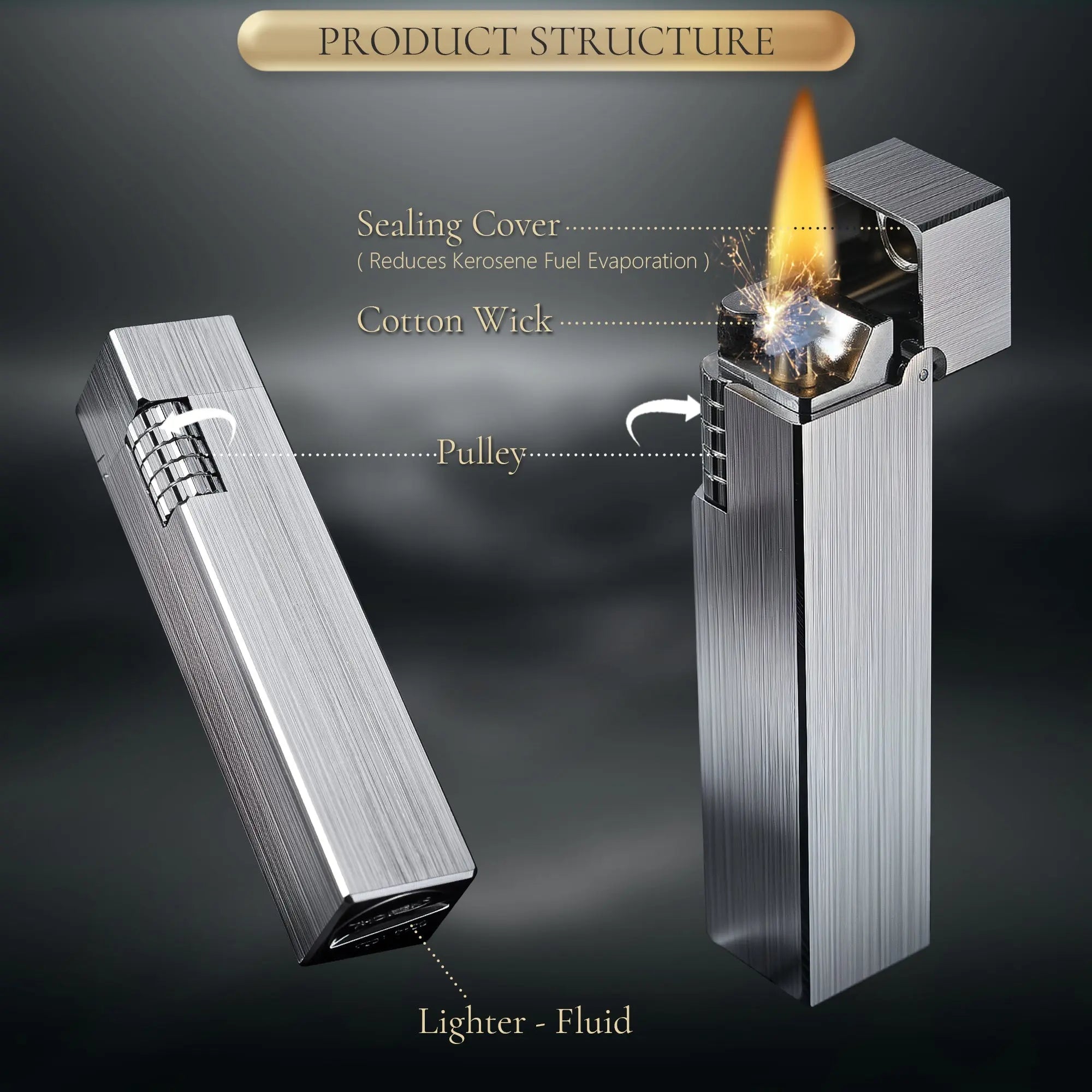 Side Slip - Rectangular Lighter - Glossy - Silver THORENS