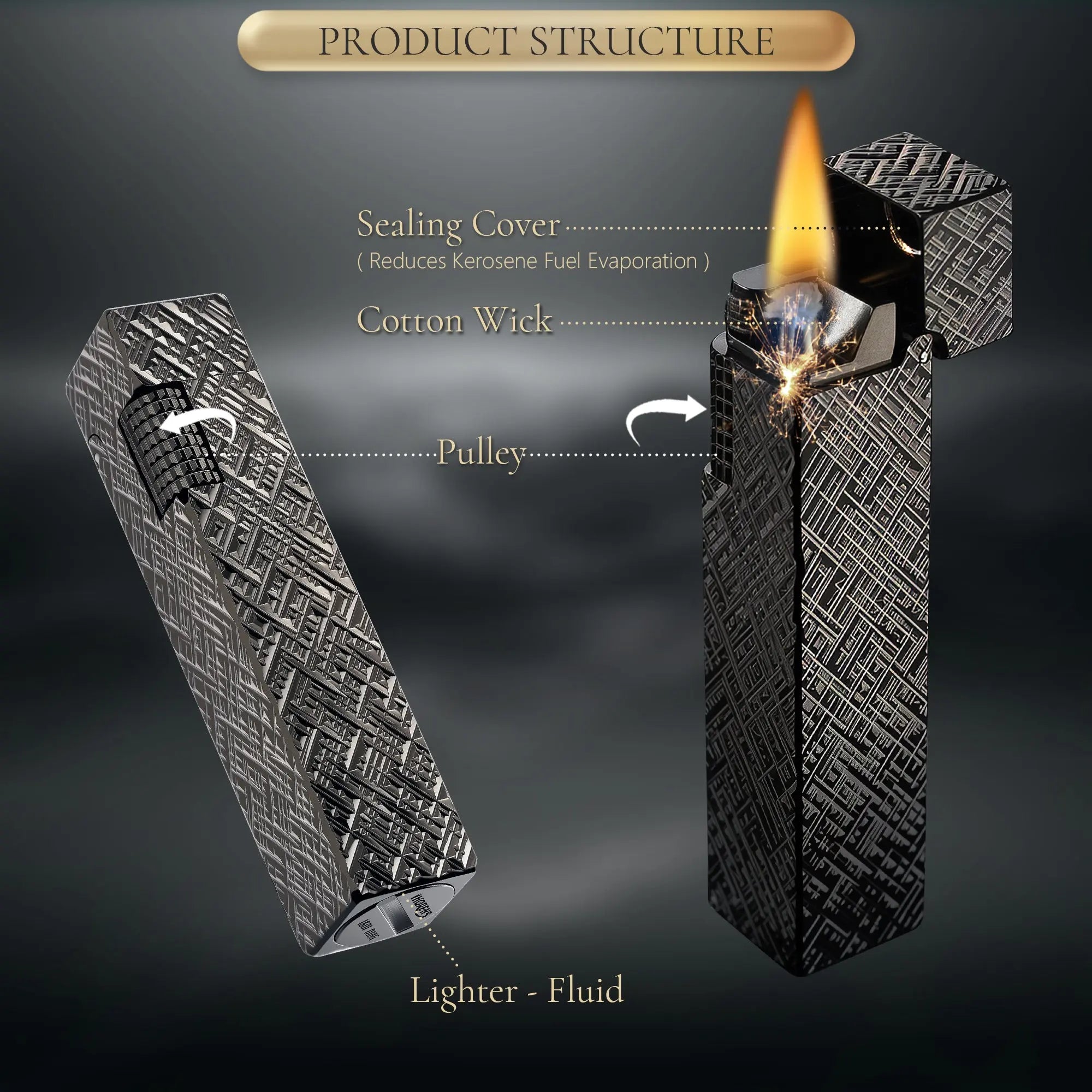 Side Slip - Rectangular Lighter - Black Carving THORENS