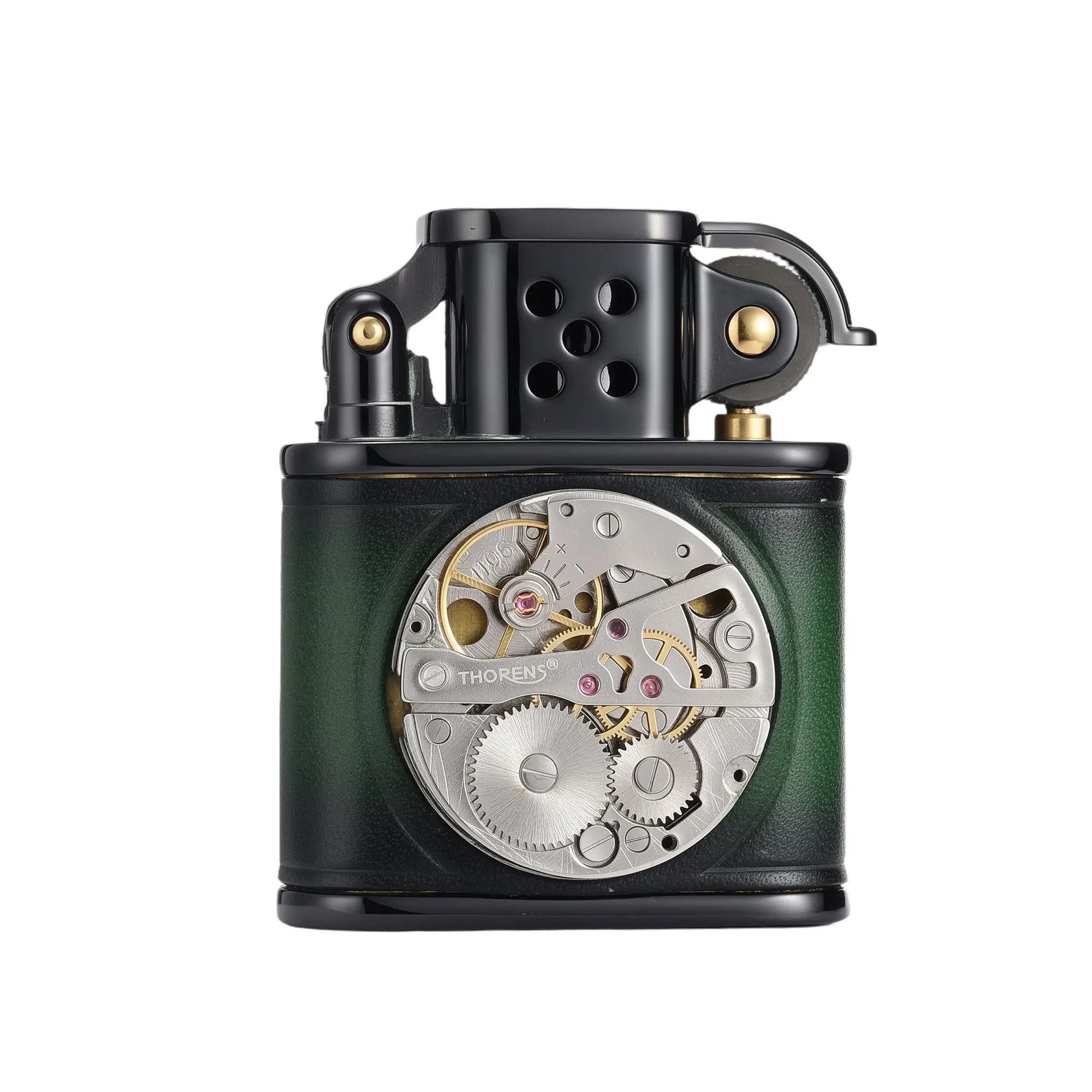 Handmade Cowhide Lighter - Inlaid Mechanical Movement - Green And Black Color THORENS