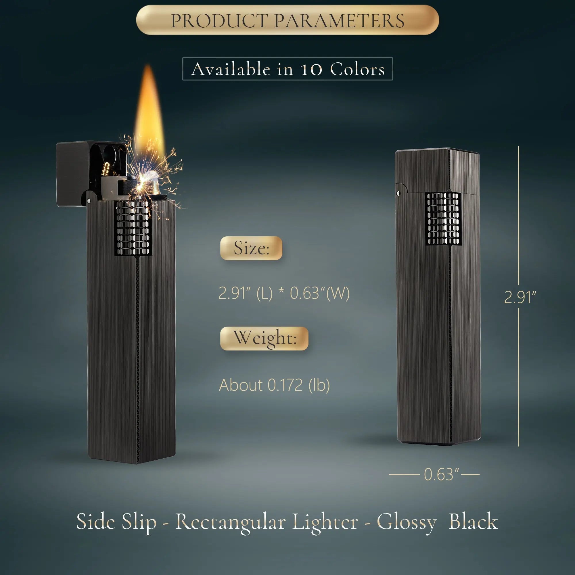 Side Slip - Rectangular Lighter - Glossy - Black THORENS
