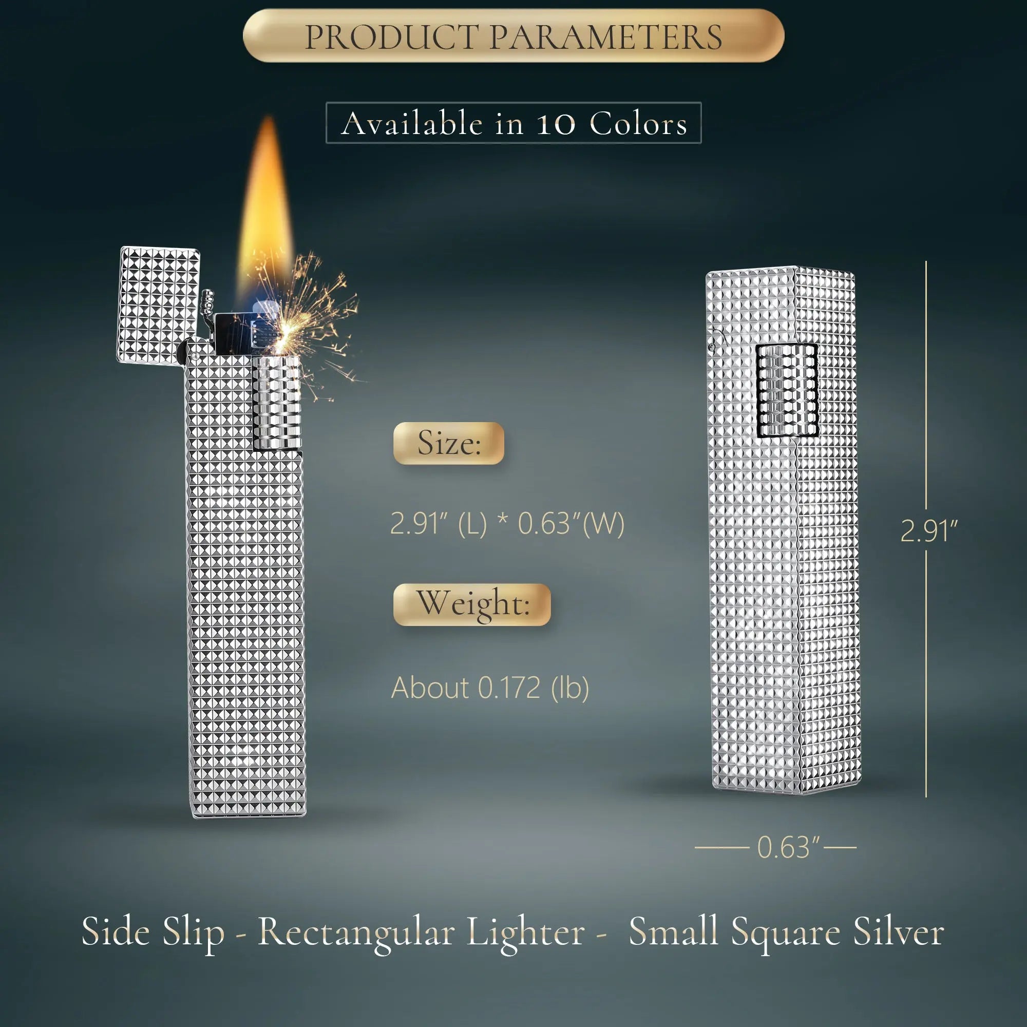 Side Slip - Rectangular Lighter - Small Square - Silver THORENS