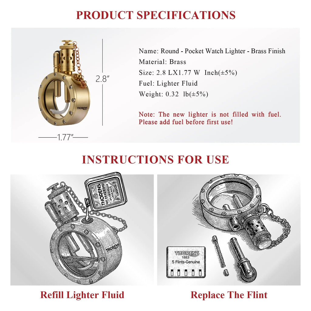 Round - Pocket Watch Lighter - Brass Finish THORENS