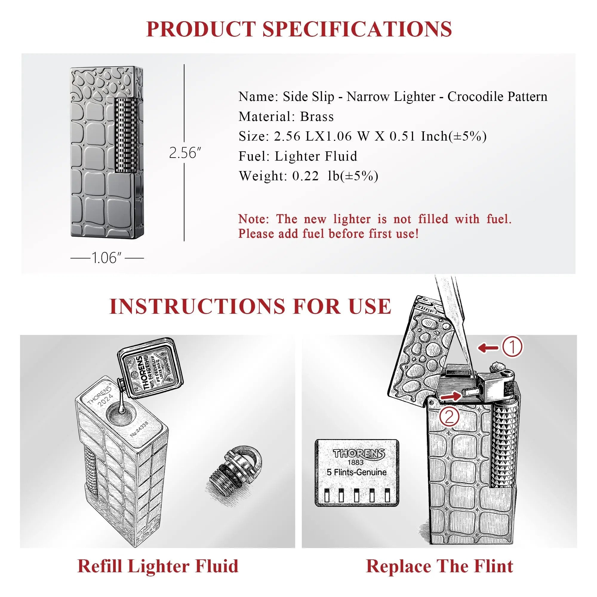 Side Slip - Narrow Lighter - Crocodile Pattern THORENS