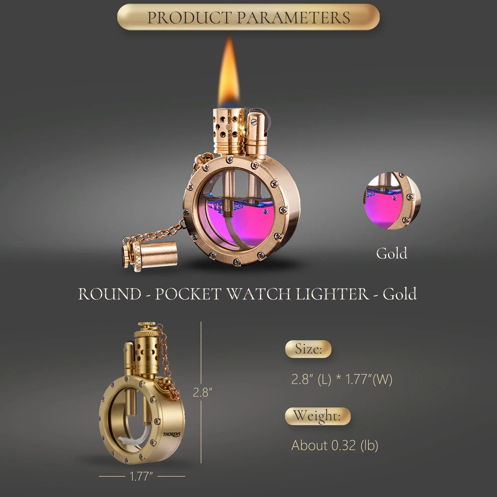 Round - Pocket Watch Lighter - Copper Color THORENS