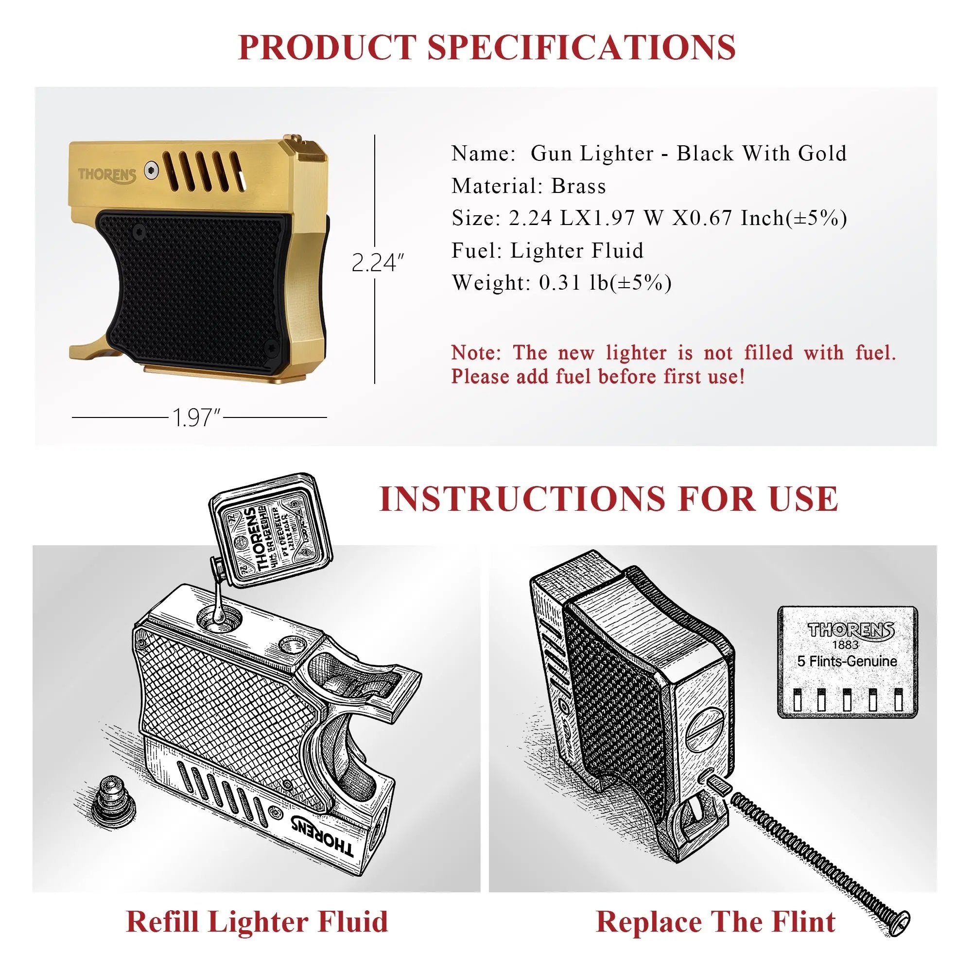 Gun Lighter - Black With Gold THORENS