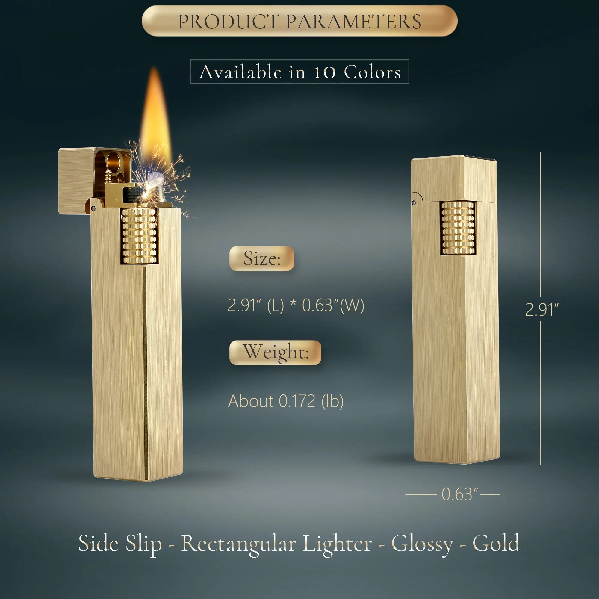 Side Slip - Rectangular Lighter - Glossy - Gold THORENS