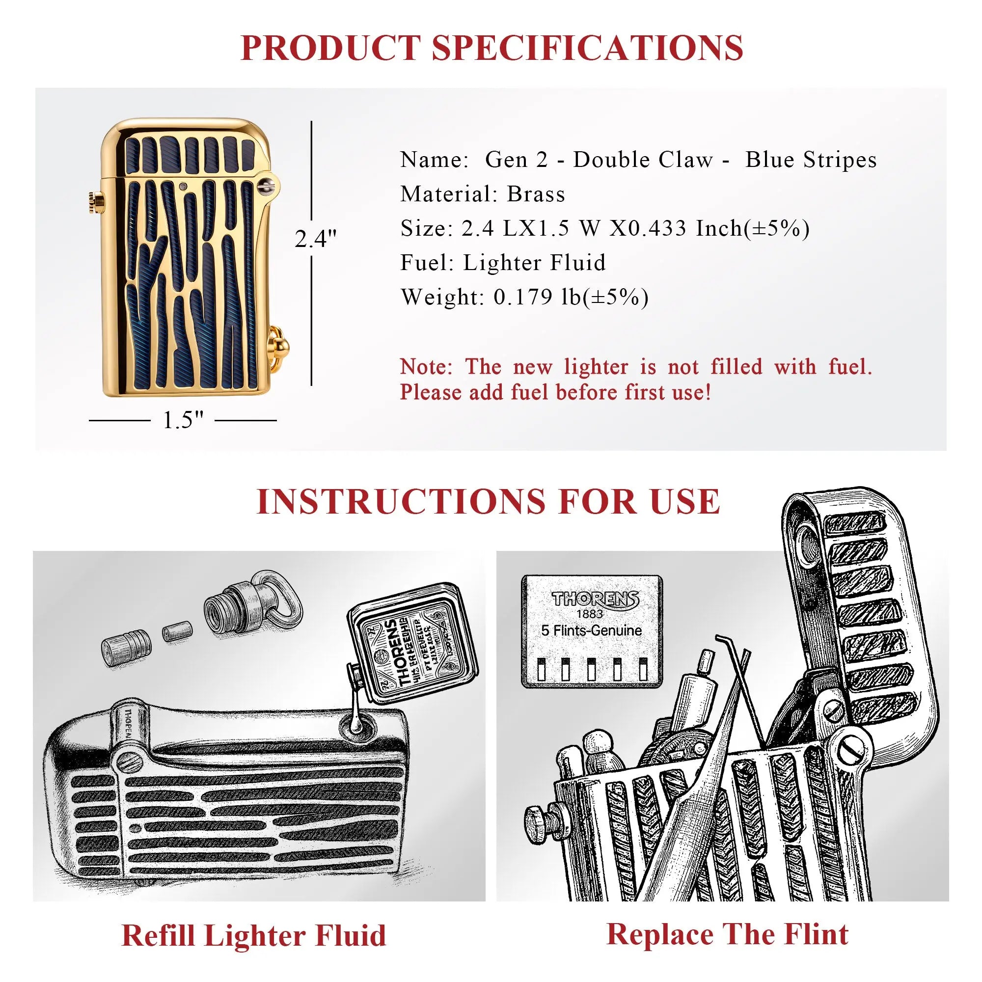 Gen 2 - Double Claw - Blue Stripes - Gold THORENS