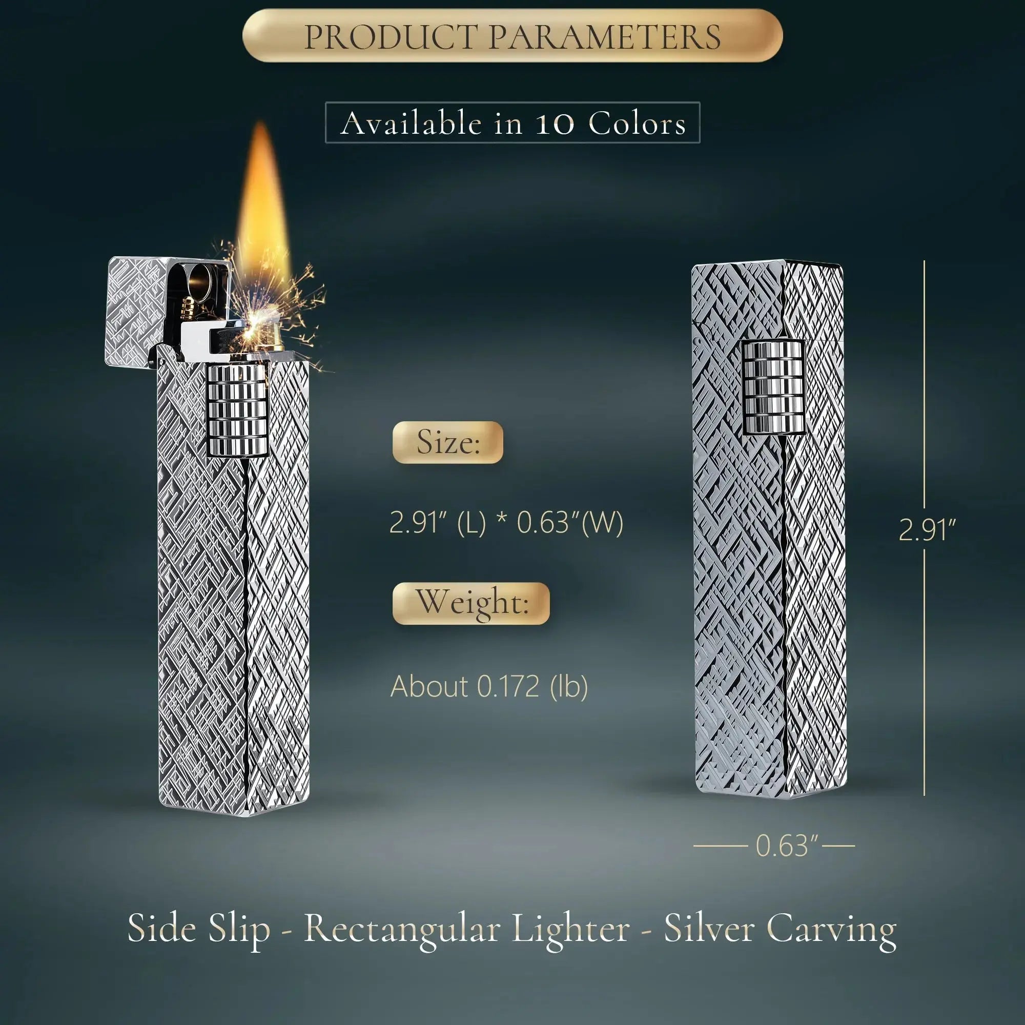 Side Slip - Rectangular Lighter - Silver Carving THORENS
