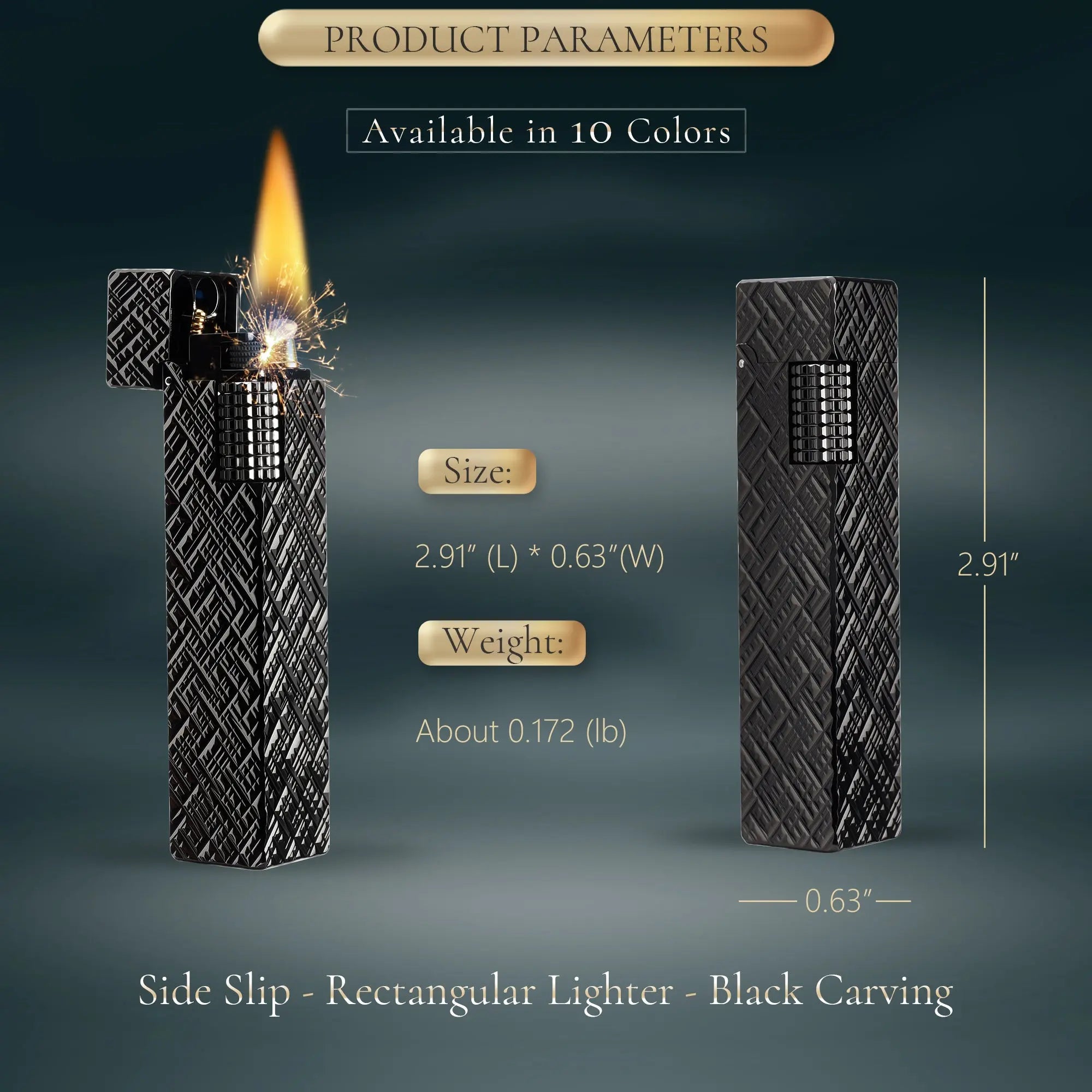 Side Slip - Rectangular Lighter - Black Carving THORENS