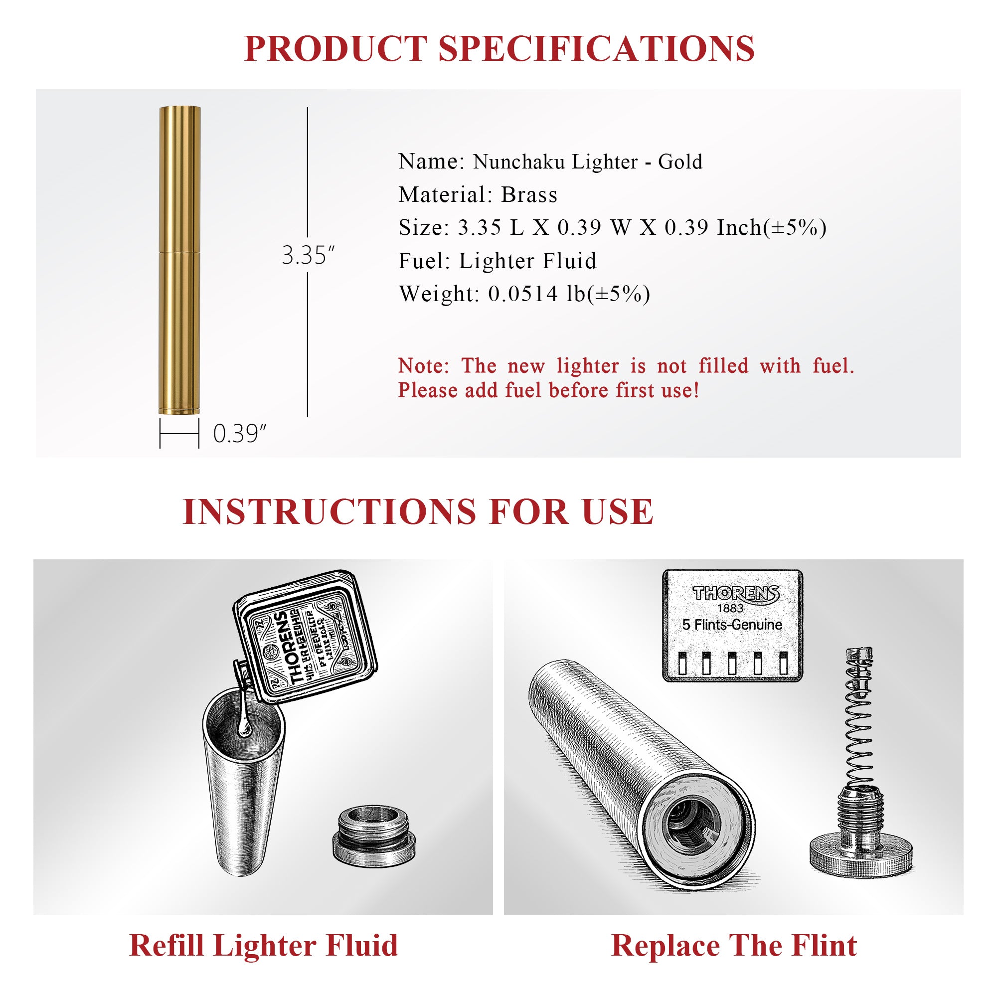 Nunchaku Lighter  - Gold - THORENS Lighter Official Site