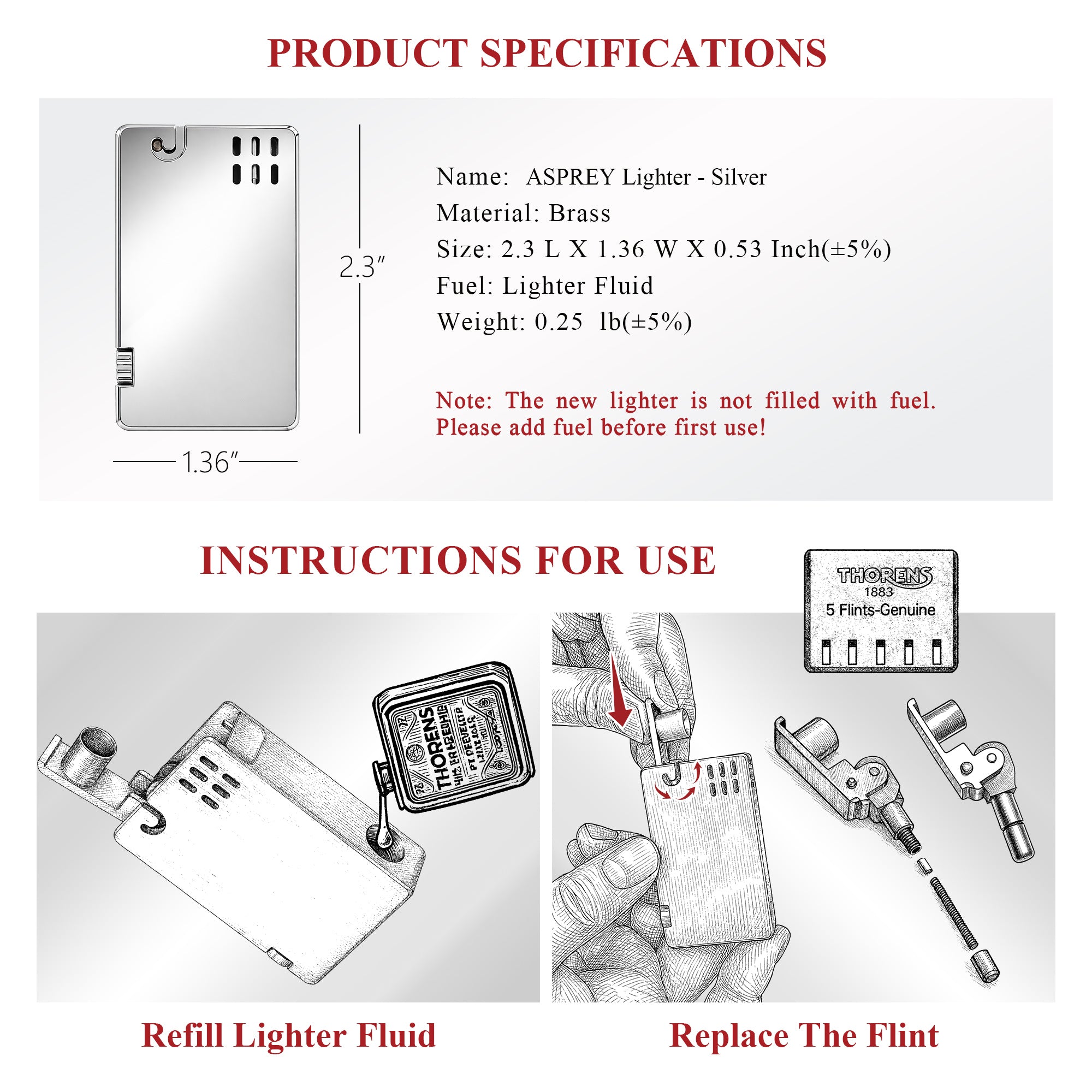 Zapalovač ASPREY - Stříbrný