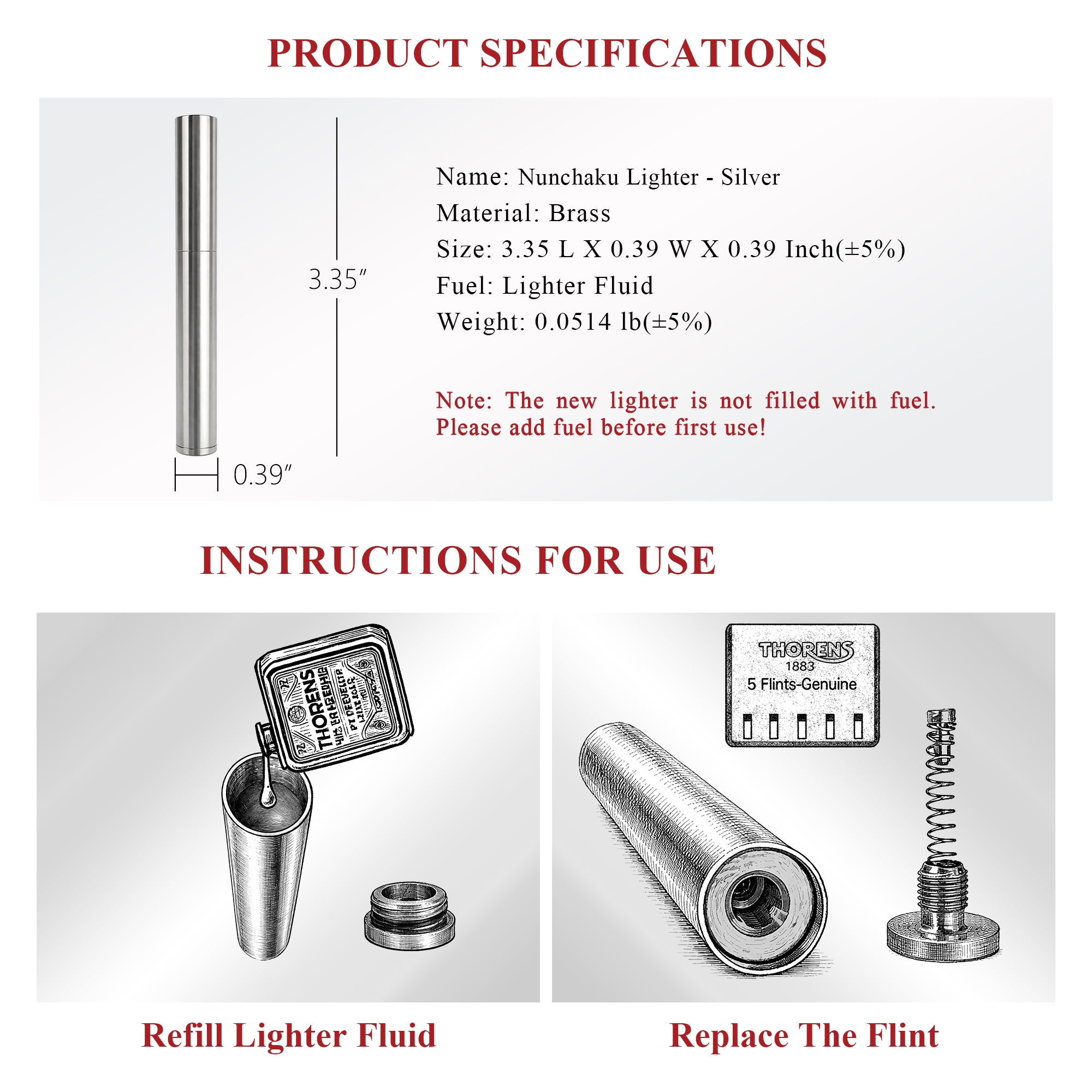 Zapalovač nunchaku - stříbrný