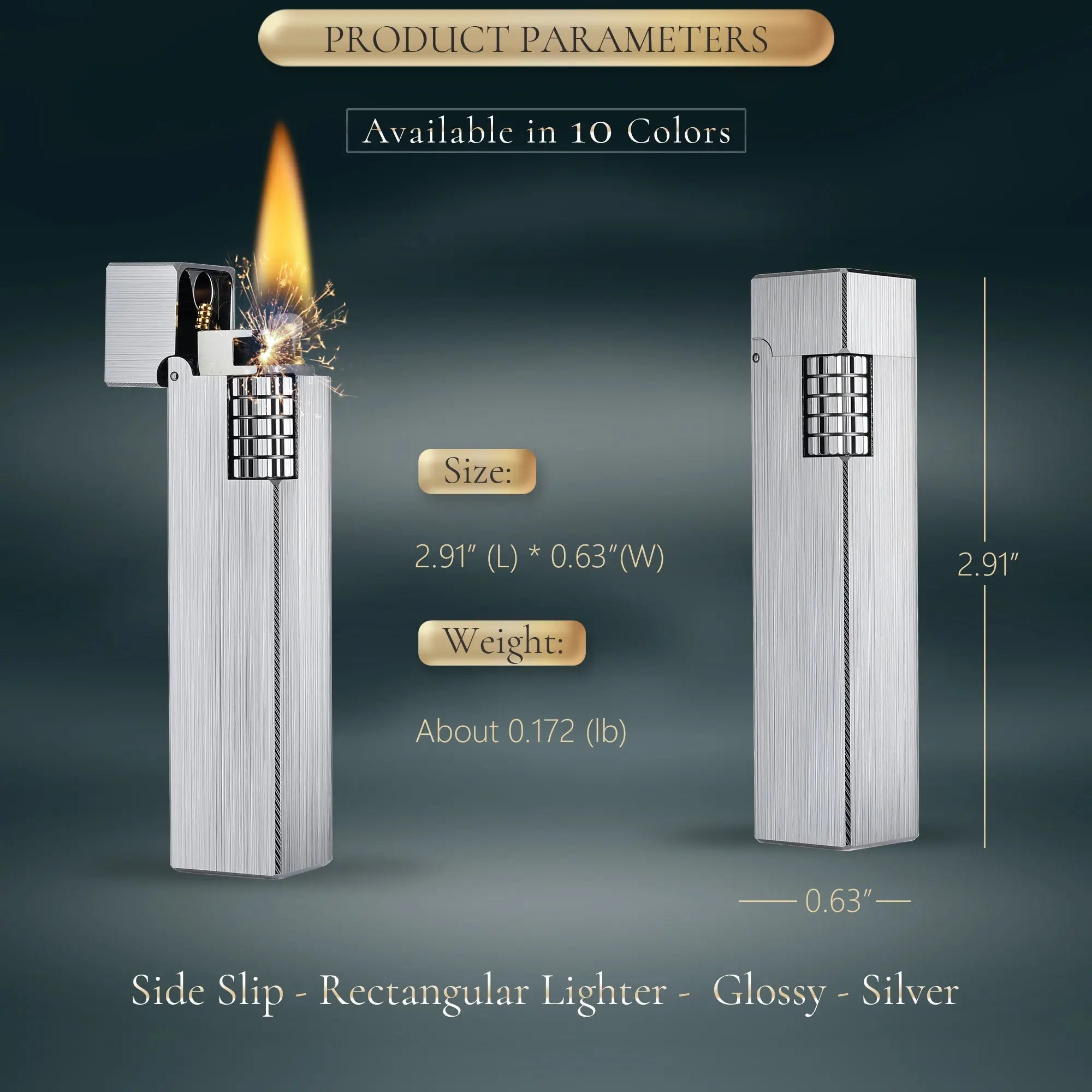 Side Slip - Rectangular Lighter - Glossy - Silver THORENS