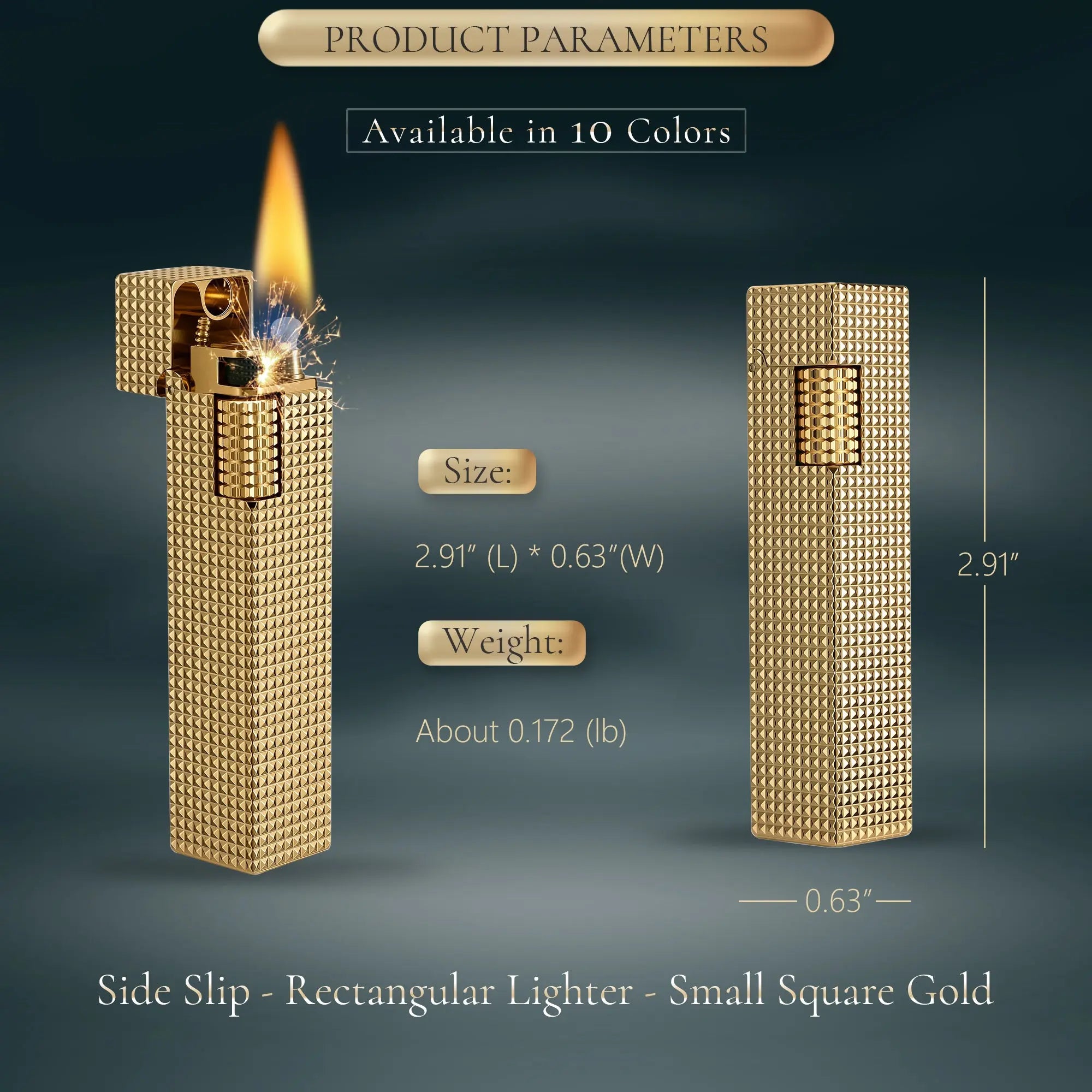 Side Slip - Rectangular Lighter - Small Square - Gold THORENS
