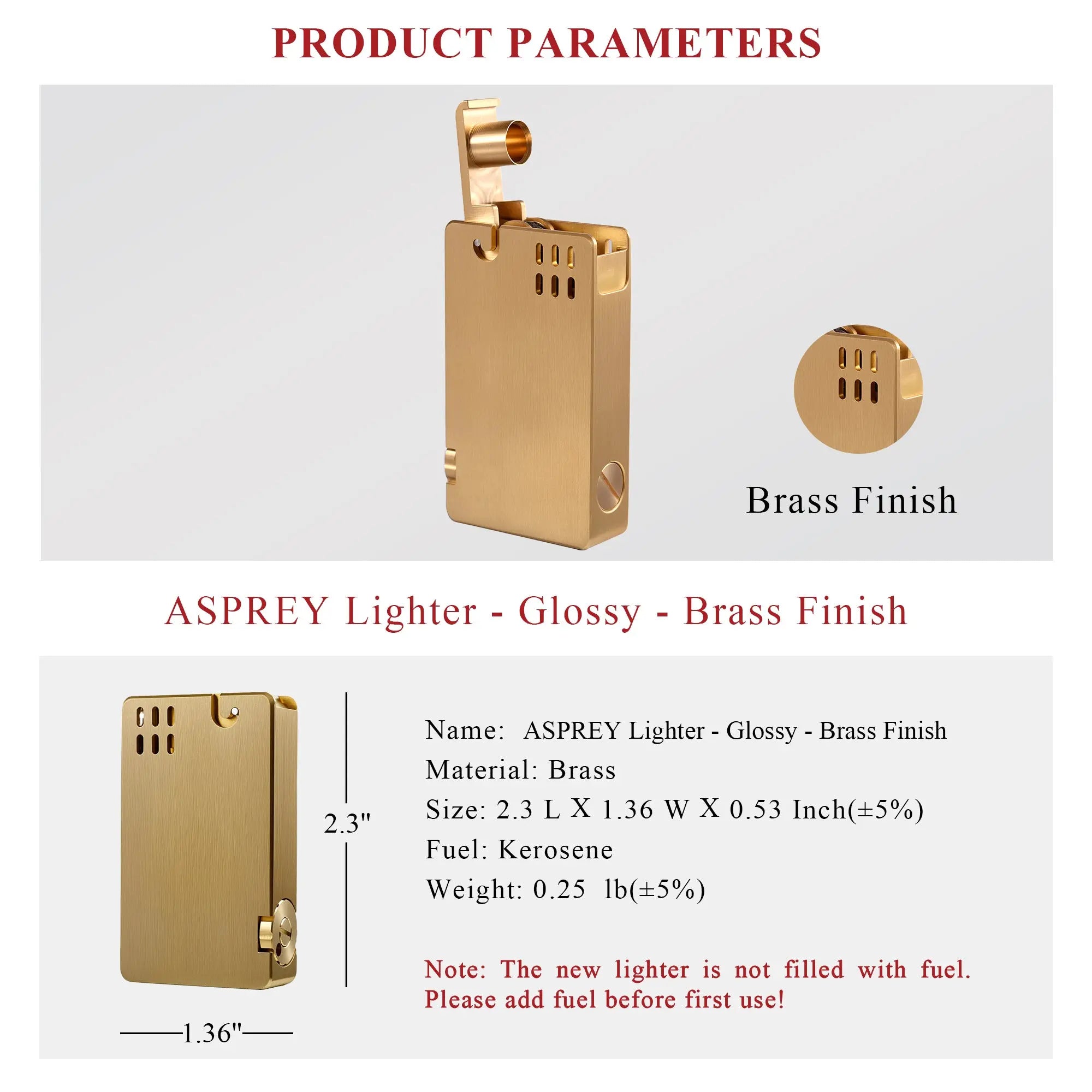 ASPREY Lighter - Glossy -  Brass Finish THORENS