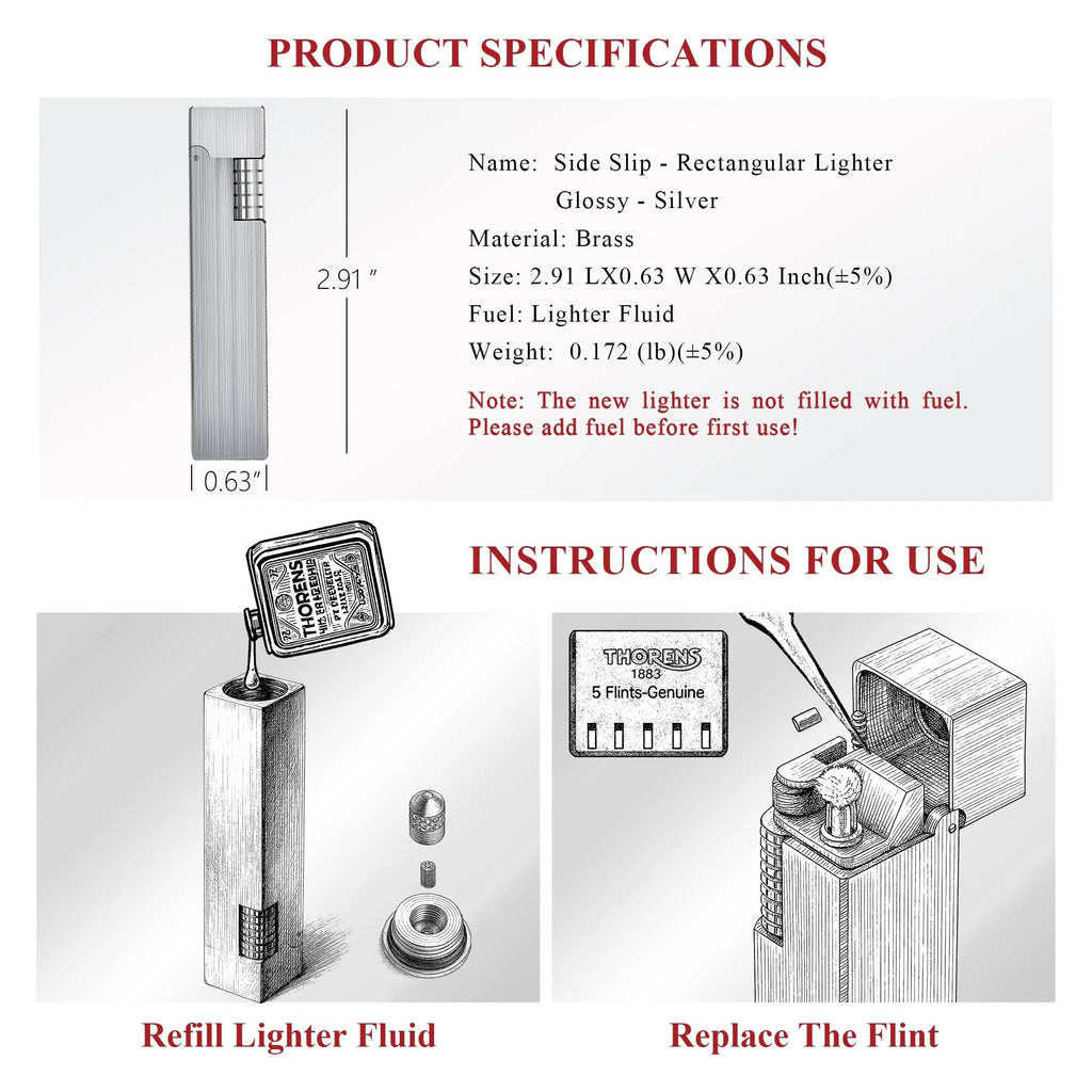 Side Slip - Rectangular Lighter - Glossy - Silver THORENS