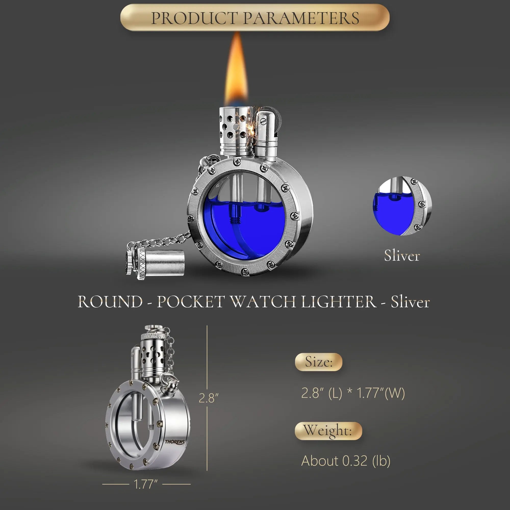 Round - Pocket Watch Lighter - Silver THORENS