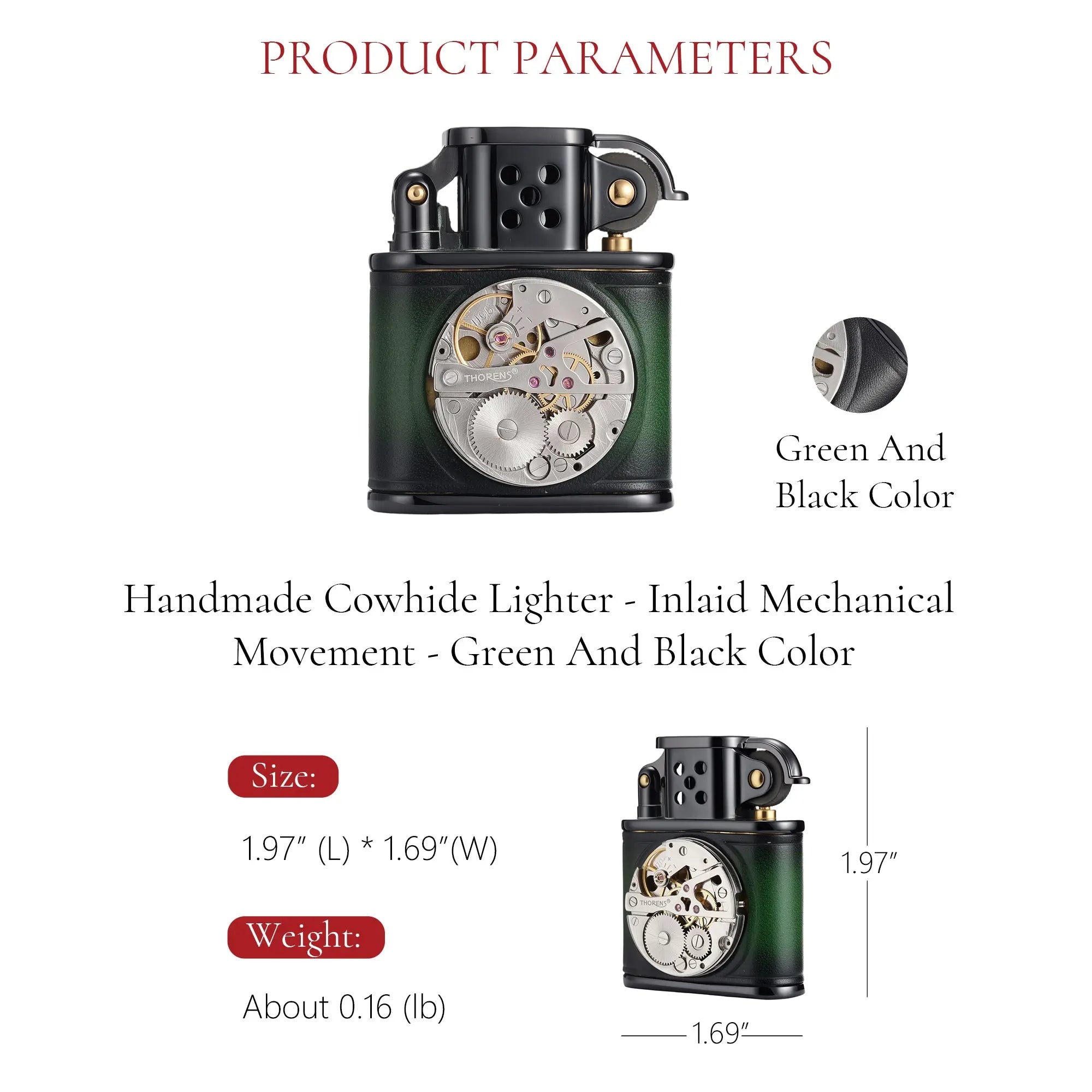 Handmade Cowhide Lighter｜Green & Black Mechanical Collectible