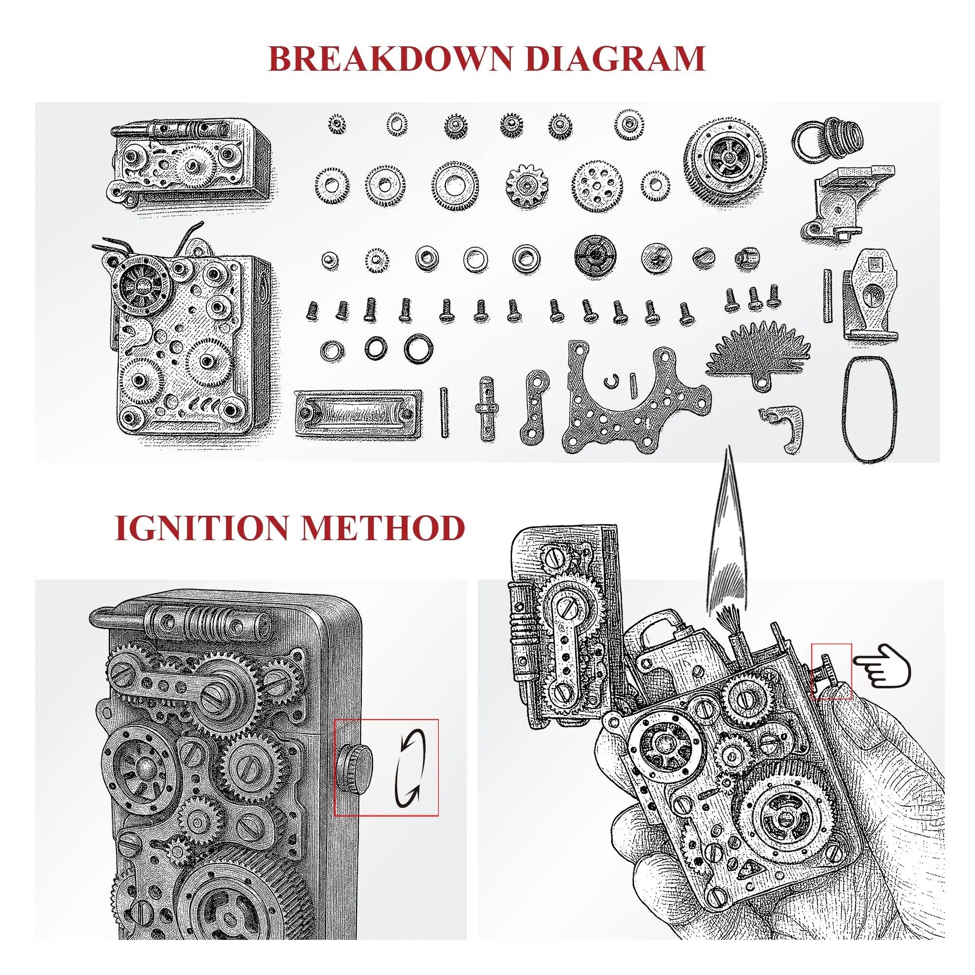 スチームパンクギア連結ライター｜真鍮製メカニカルコレクション