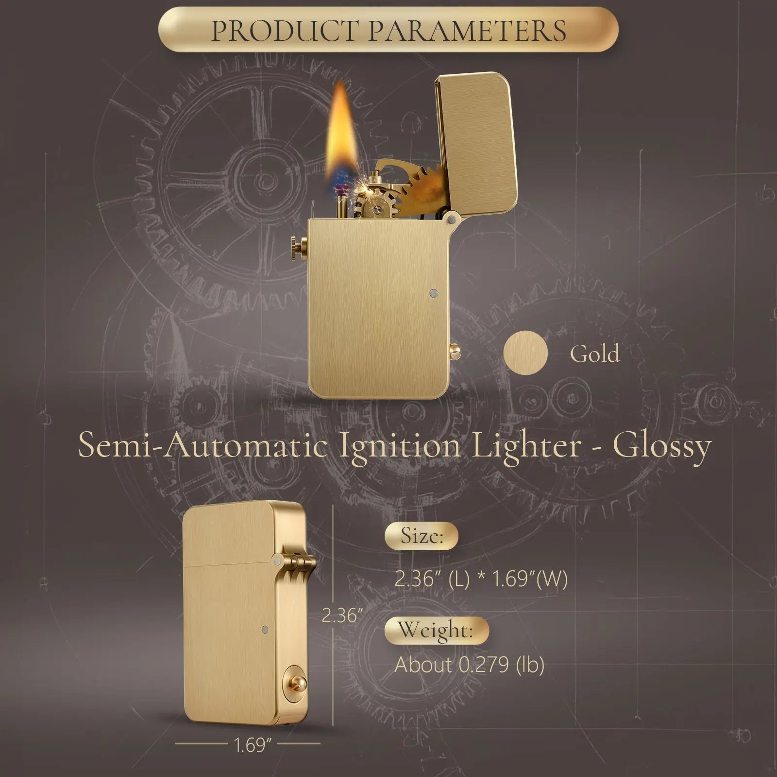 Semi-Automatic Ignition Lighter - Glossy - Copper Color THORENS