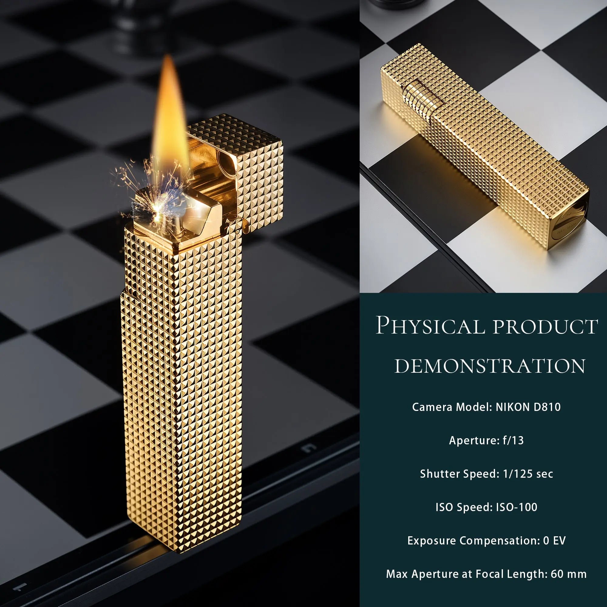 Side Slip - Rectangular Lighter - Small Square - Gold THORENS